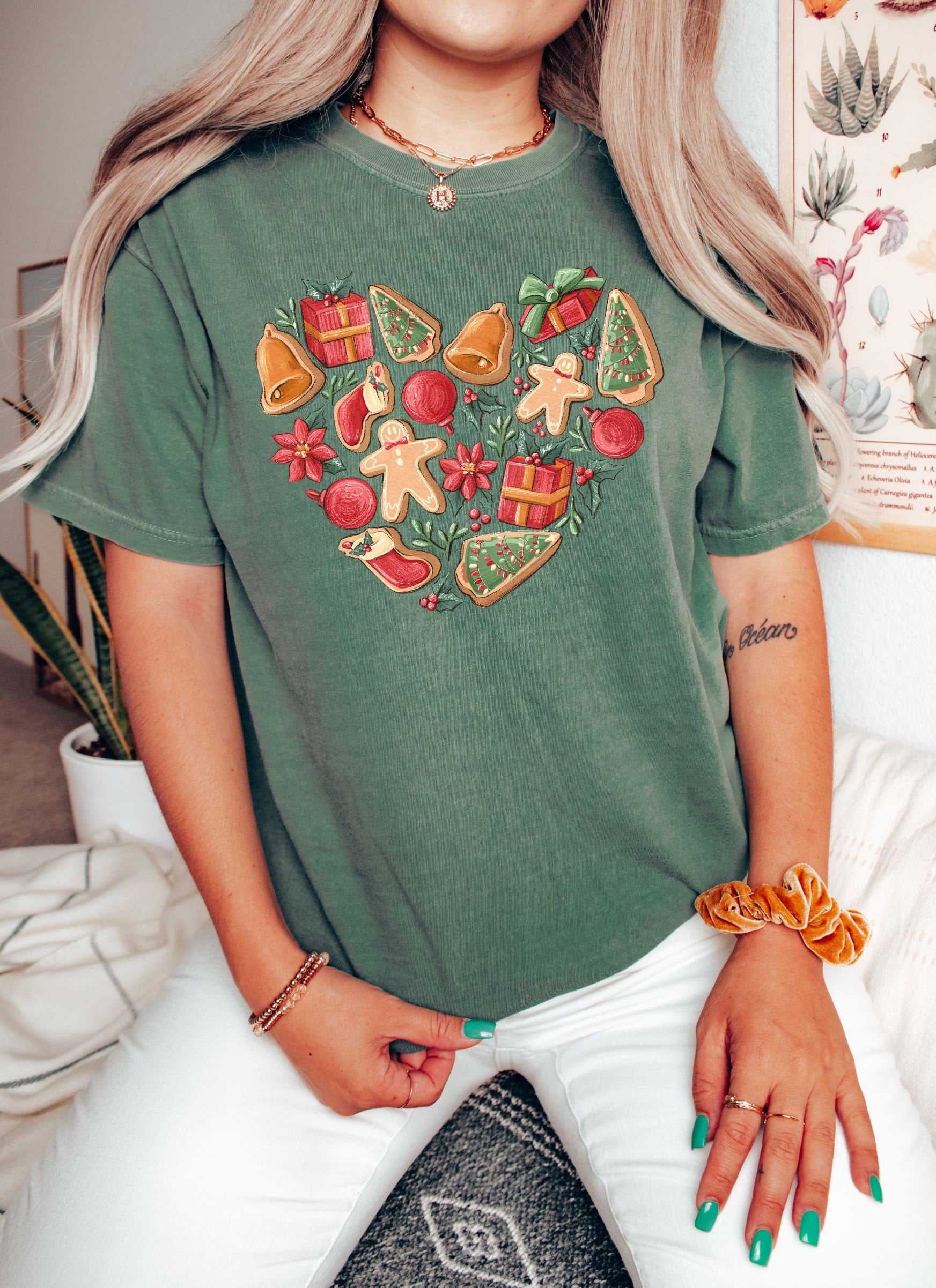 Retro Christmas Comfort Colors Shirt, Christmas Cookies Heart Shirt, Vintage Santa Christmas Shirt, Retro Holiday Shirt, Ugly Sweater Shirt