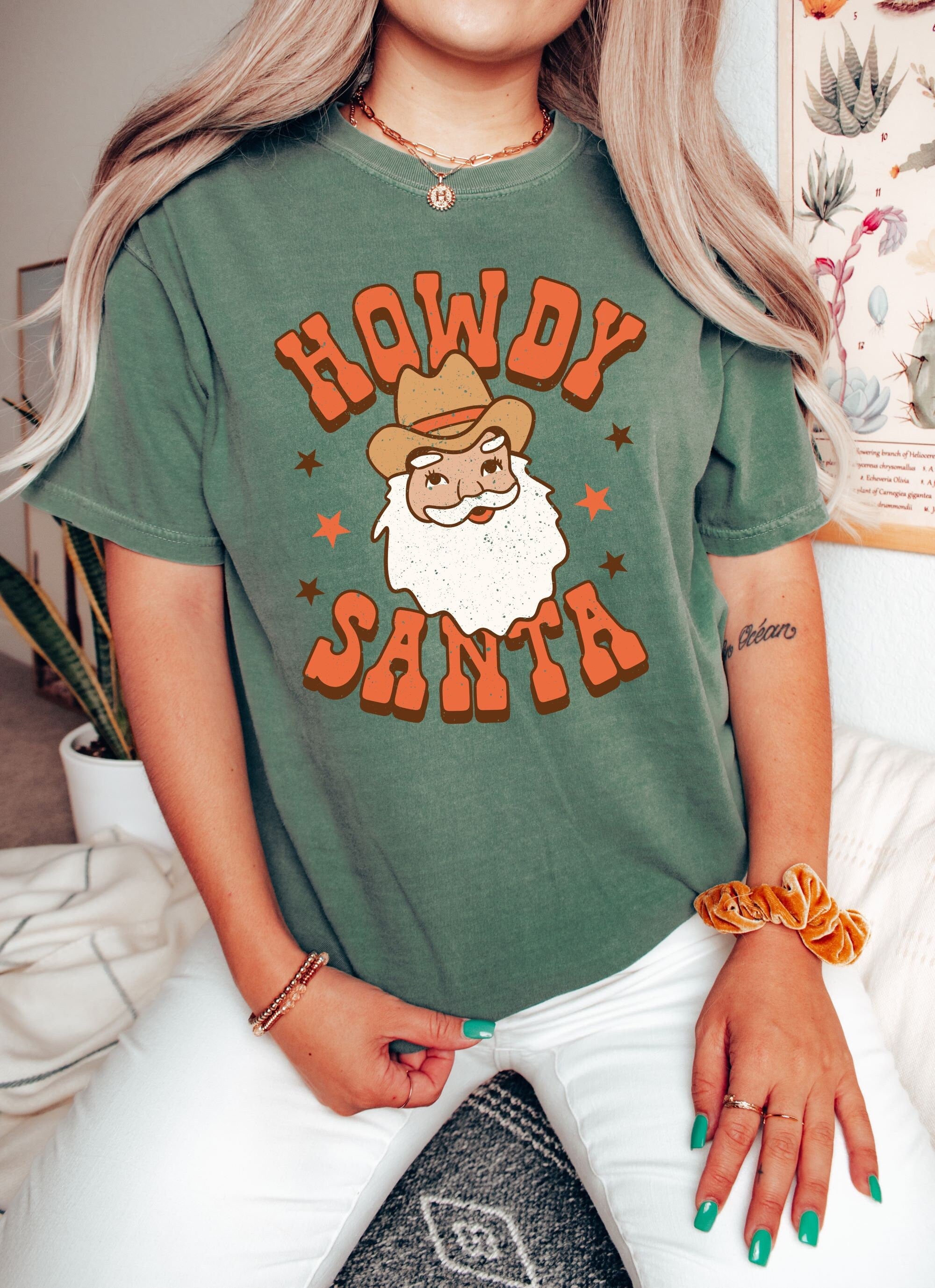 Retro Christmas Comfort Colors Shirt, Howdy Santa Western Shirt, Vintage Santa Christmas Shirt, Retro Holiday Shirt, Ugly Sweater Shirt