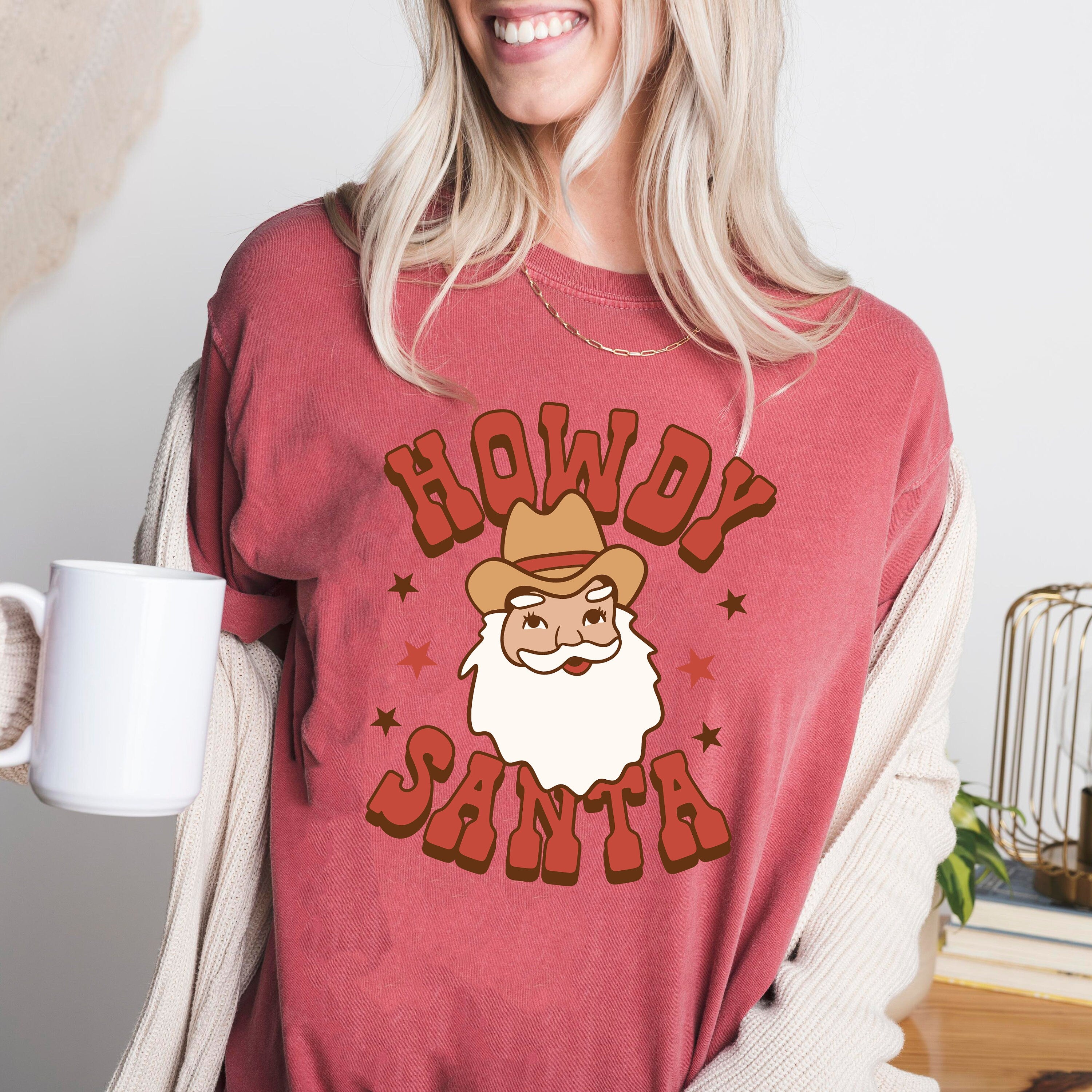 Retro Christmas Comfort Colors Shirt, Howdy Santa Western Shirt, Vintage Santa Christmas Shirt, Retro Holiday Shirt, Ugly Sweater Shirt