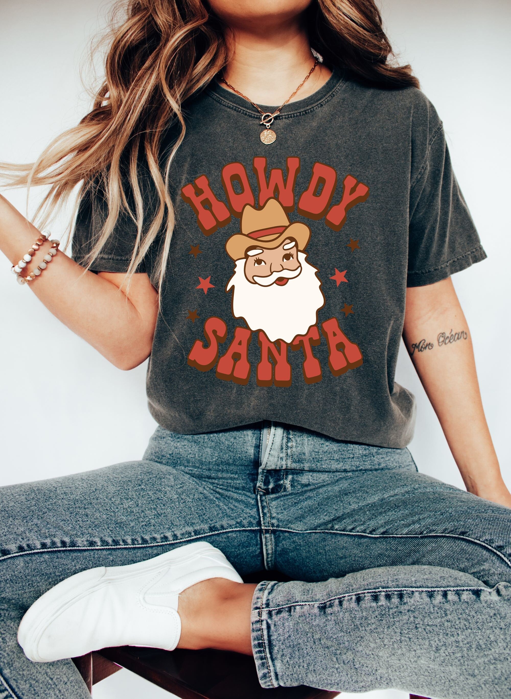 Retro Christmas Comfort Colors Shirt, Howdy Santa Western Shirt, Vintage Santa Christmas Shirt, Retro Holiday Shirt, Ugly Sweater Shirt