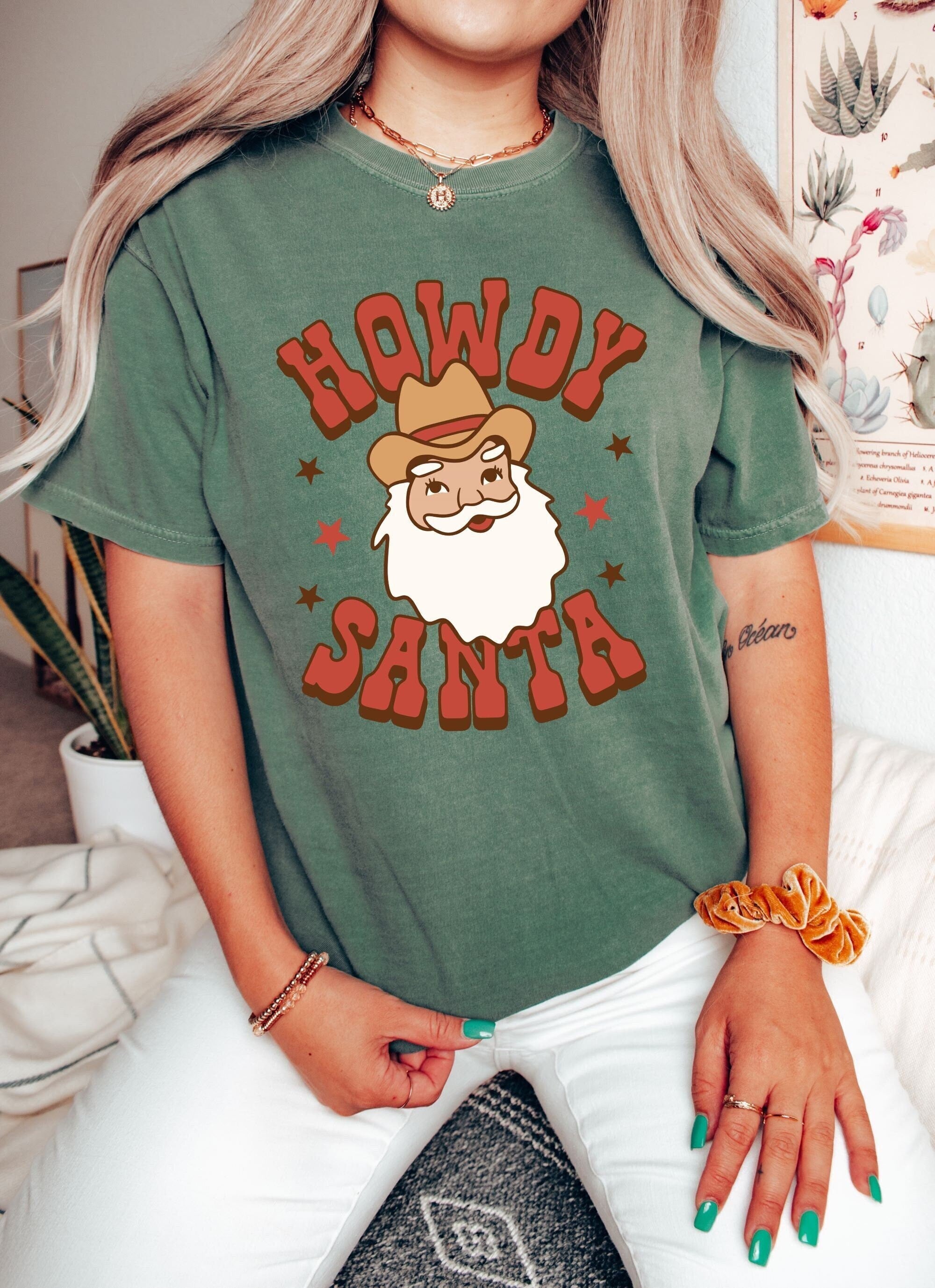 Retro Christmas Comfort Colors Shirt, Howdy Santa Western Shirt, Vintage Santa Christmas Shirt, Retro Holiday Shirt, Ugly Sweater Shirt