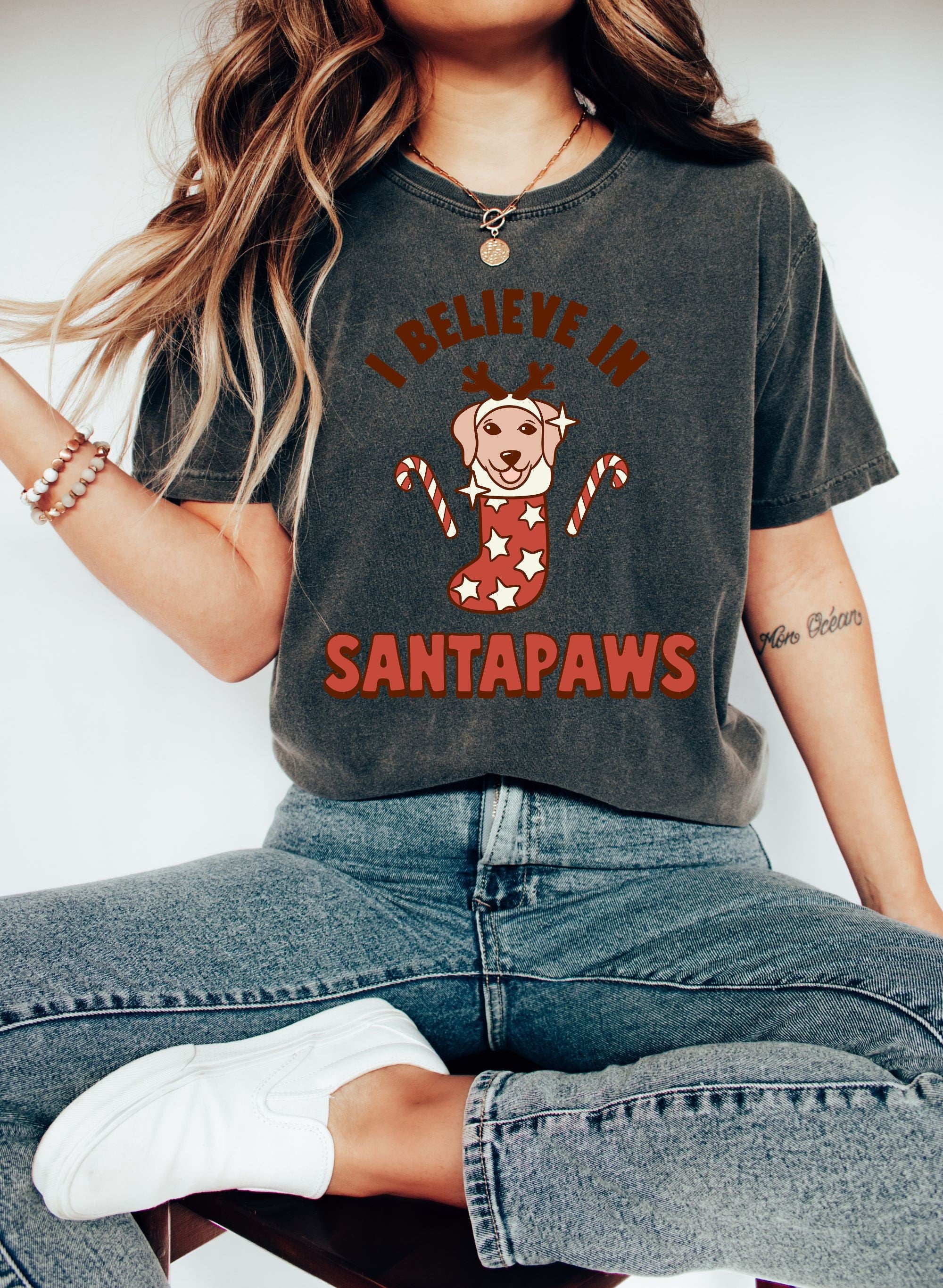 Retro Christmas Comfort Colors Shirt, I Believe in Santapaws Shirt, Vintage Santa Christmas Shirt, Retro Holiday Shirt, Ugly Sweater Shirt