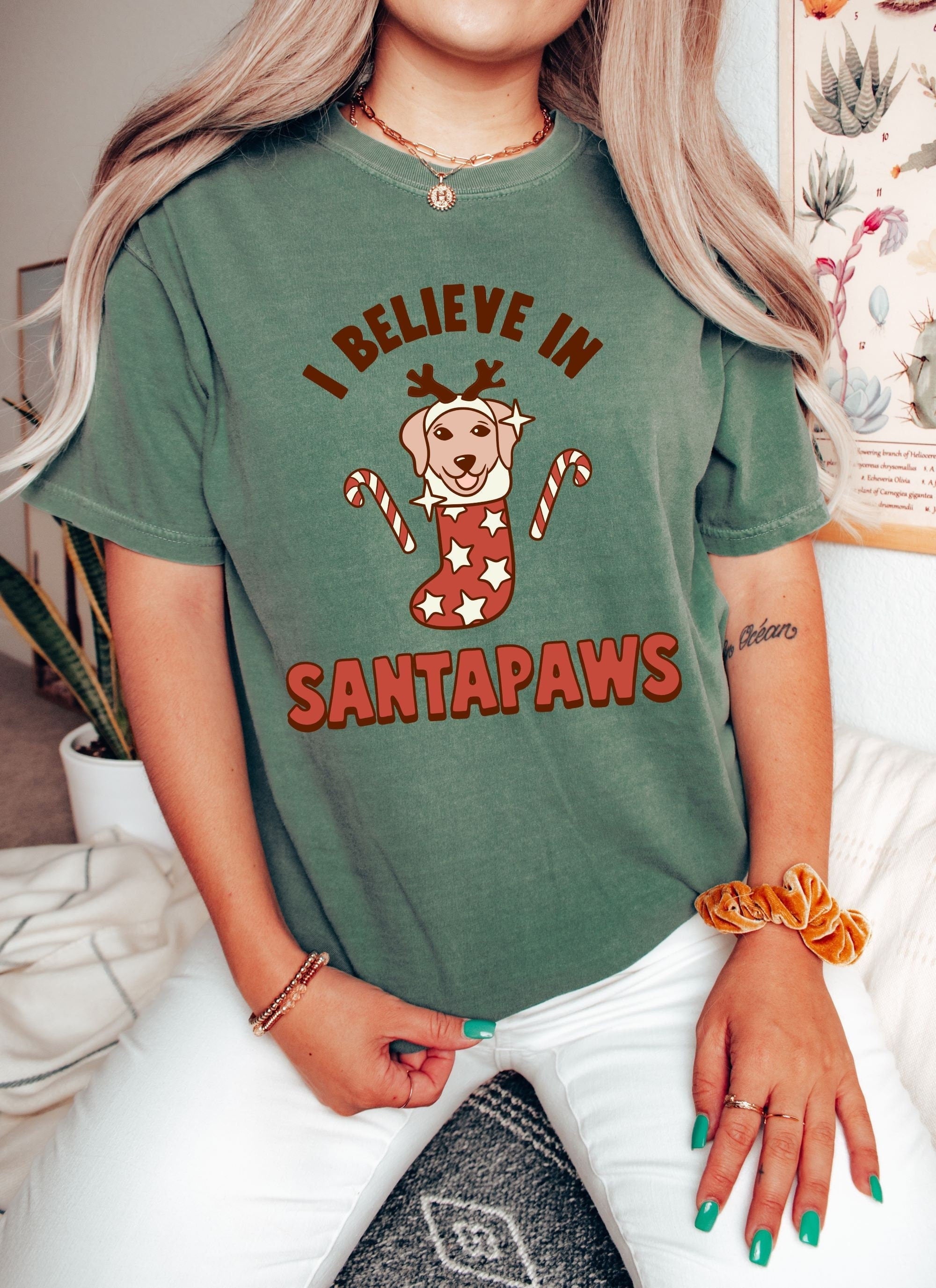 Retro Christmas Comfort Colors Shirt, I Believe in Santapaws Shirt, Vintage Santa Christmas Shirt, Retro Holiday Shirt, Ugly Sweater Shirt