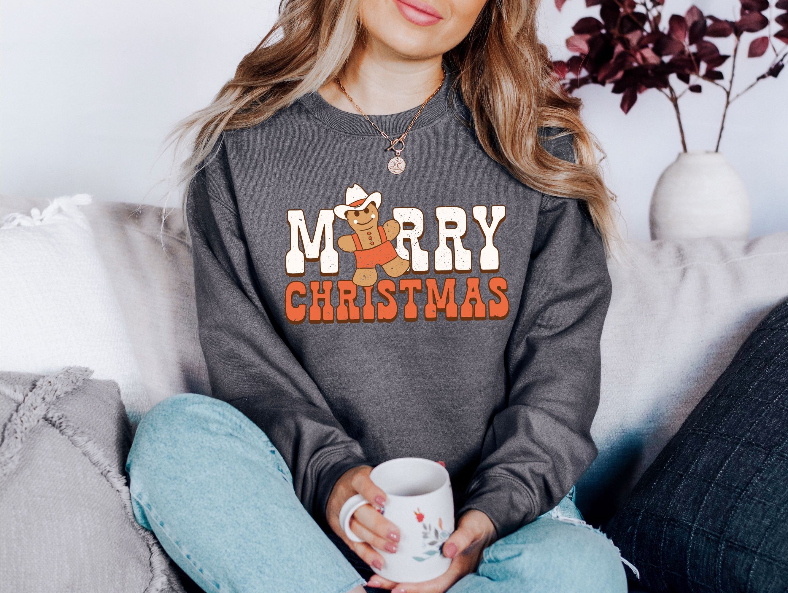 Merry Christmas Gingerbread Sweater, Vintage Christmas, Christmas Sweatshirt, Womens Cute Santa, Xmas Graphic Pullover, Holiday Ugly Sweater