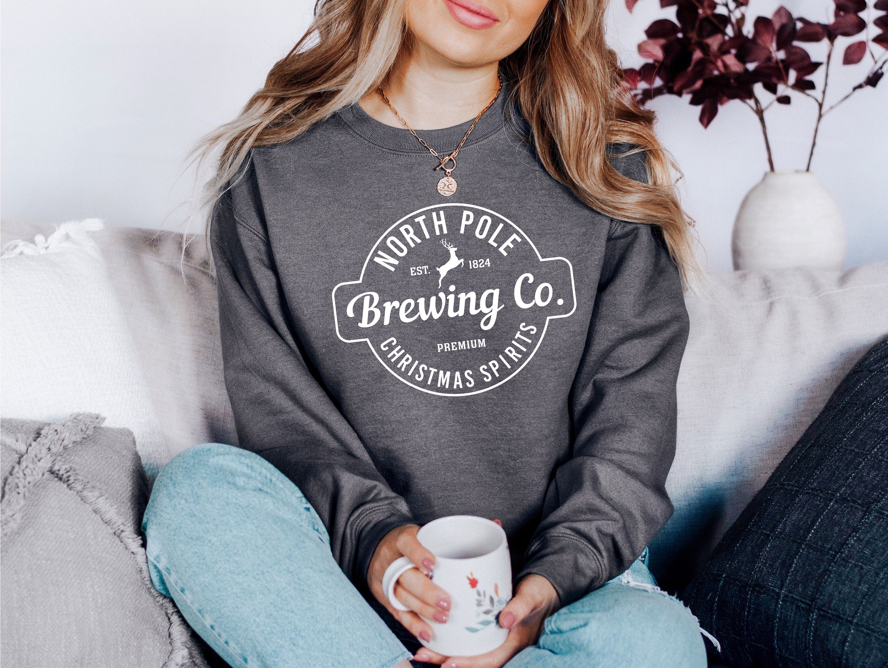 North Pole Brewing Company Sweater, Vintage Christmas, Christmas Sweatshirt, Women's Cute Santa, Xmas Graphic Pullover, Holiday Ugly Sweater