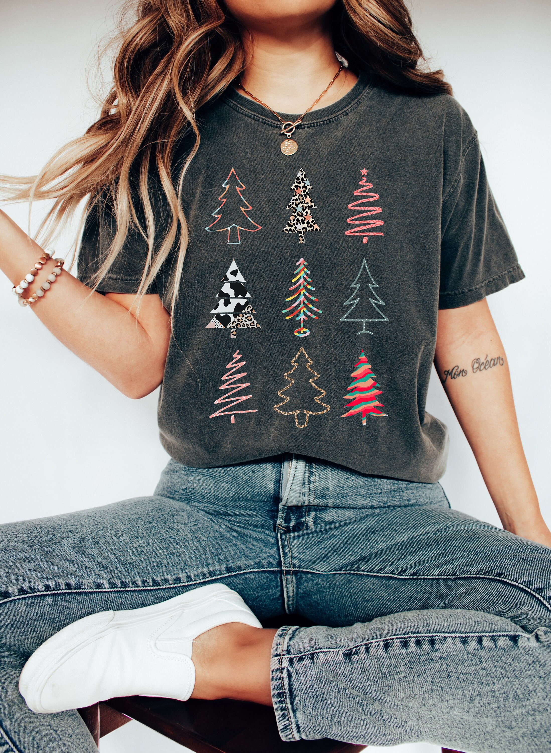 Retro Christmas Comfort Colors Shirt, Boho Christmas Tree Shirt, Vintage Santa Christmas Shirt, Retro Holiday Shirt, Ugly Sweater Shirt