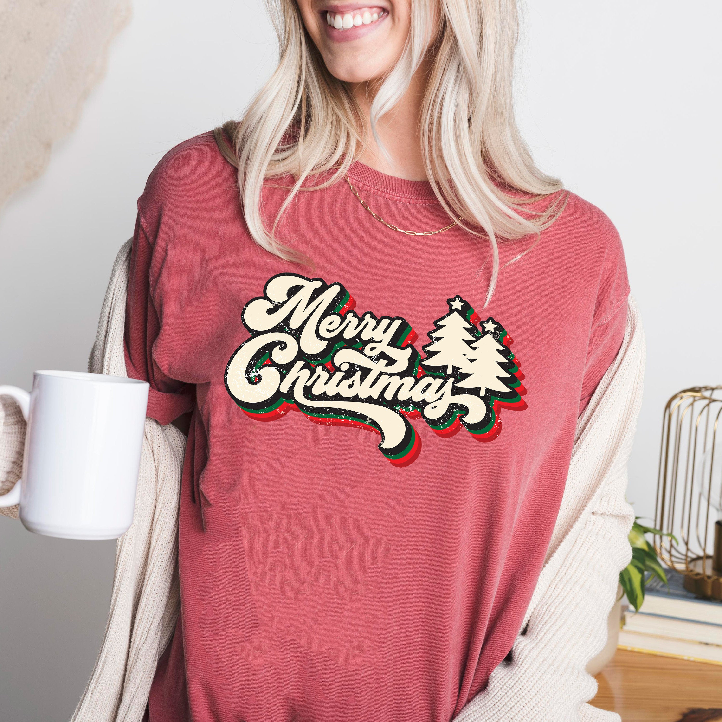 Retro Christmas Comfort Colors Shirt, Merry Christmas Tree Shirt, Vintage Santa Christmas Shirt, Retro Holiday Shirt, Ugly Sweater Shirt