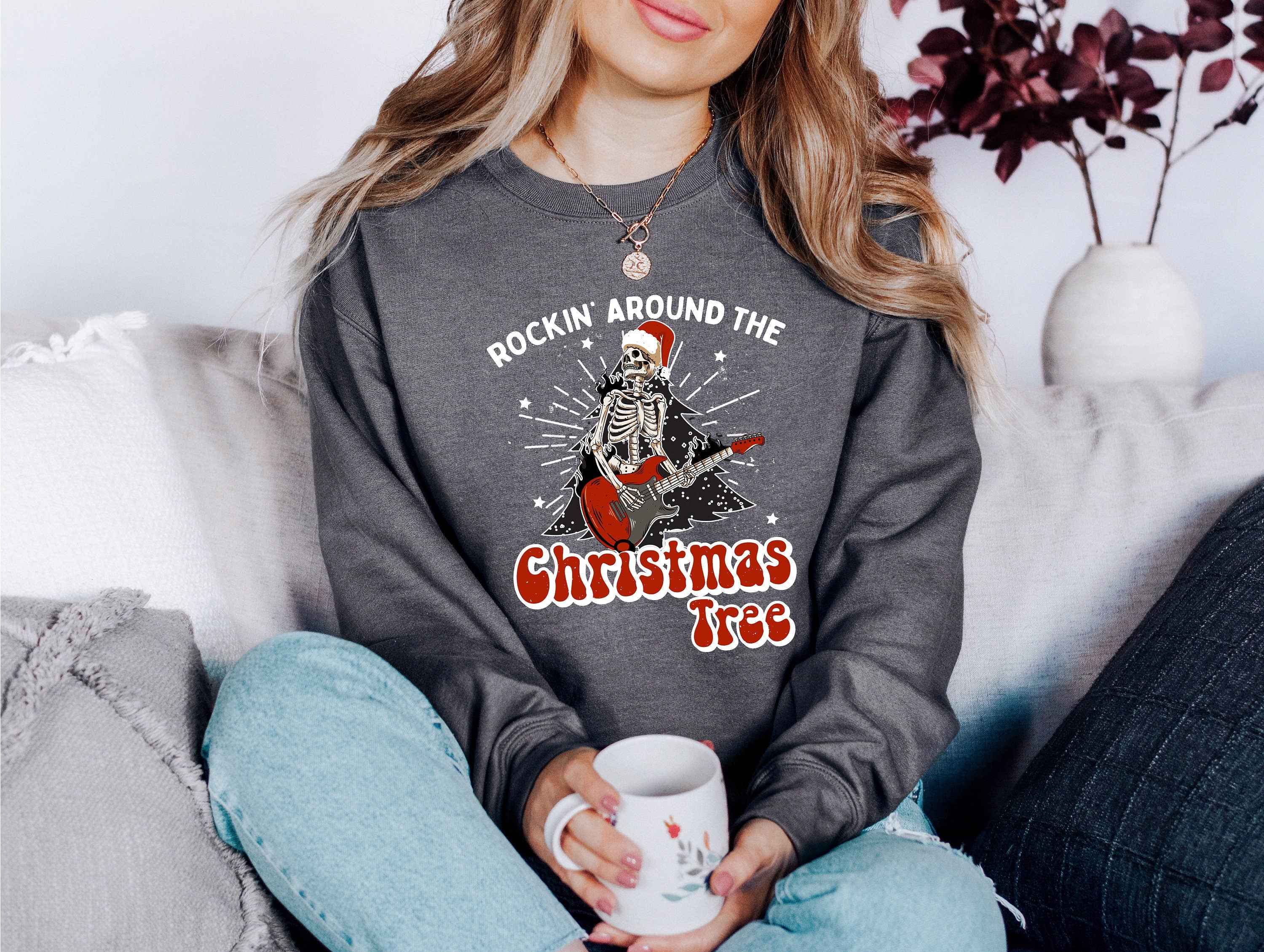 Rockin' Around Sweater, Vintage Christmas, Christmas Tree Sweatshirt, Womens Cute Santa, Xmas Graphic Pullover, Holiday Ugly Sweater