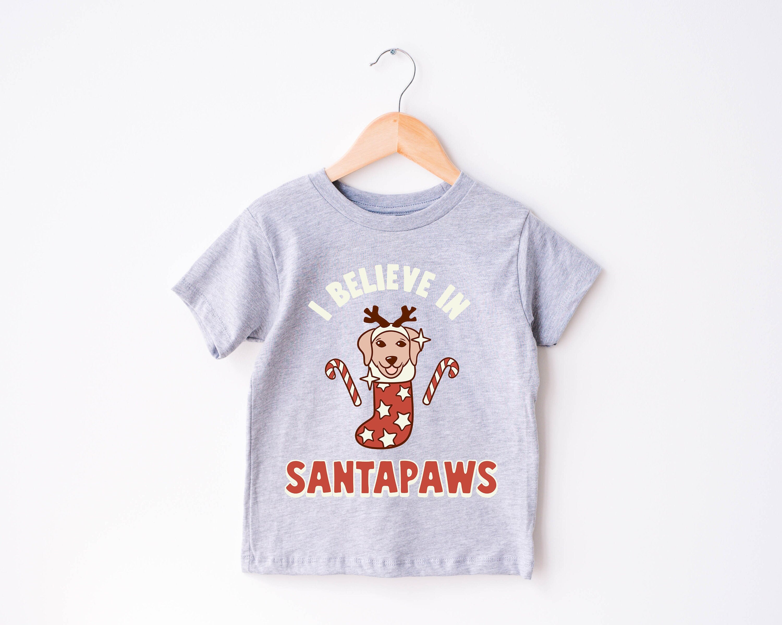 Believe in Santapaws Toddler Tee Christmas Season Shirt, Cute Holiday Girls Shirt, Toddler Youth Santa Tee, Retro Boho Cute Vintage Bodysuit
