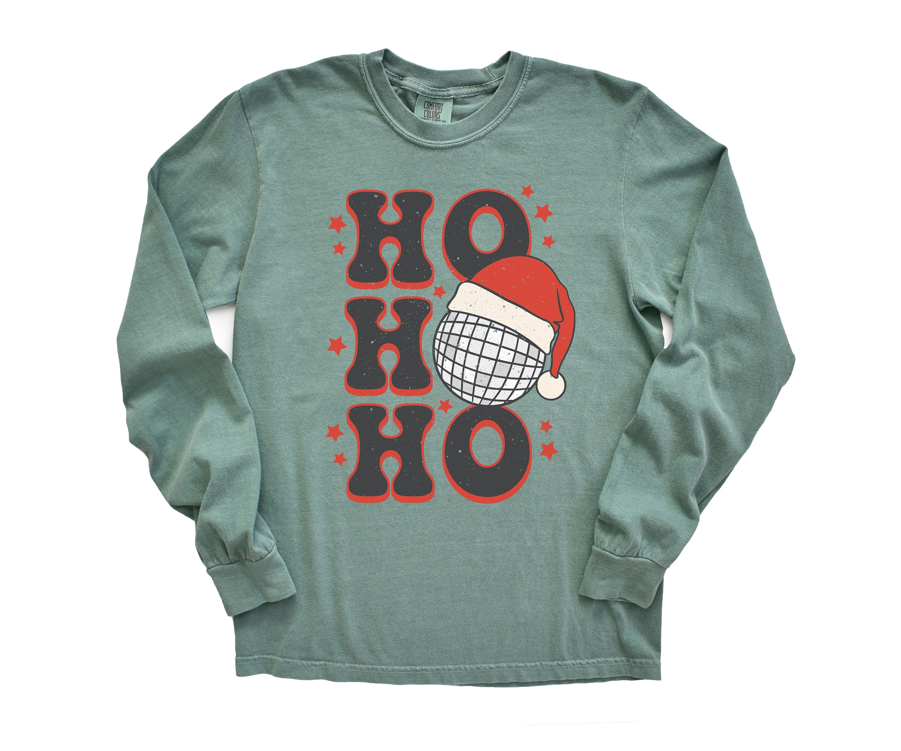 Long Sleeve Retro Christmas Comfort Colors shirt, Ho Ho Ho Santa, Vintage New Years Holiday Shirt, Santa Shirt, Retro Christmas Shirt