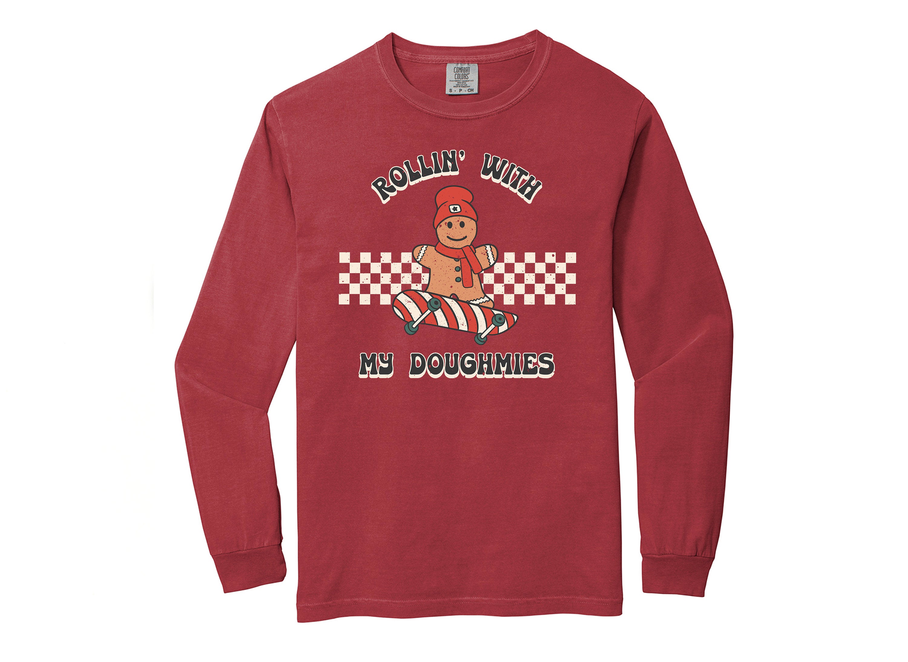 Long Sleeve Retro Christmas Comfort Colors shirt, Rollin With Doughmies, Vintage New Years Holiday Shirt, Santa Shirt, Retro Christmas Shirt