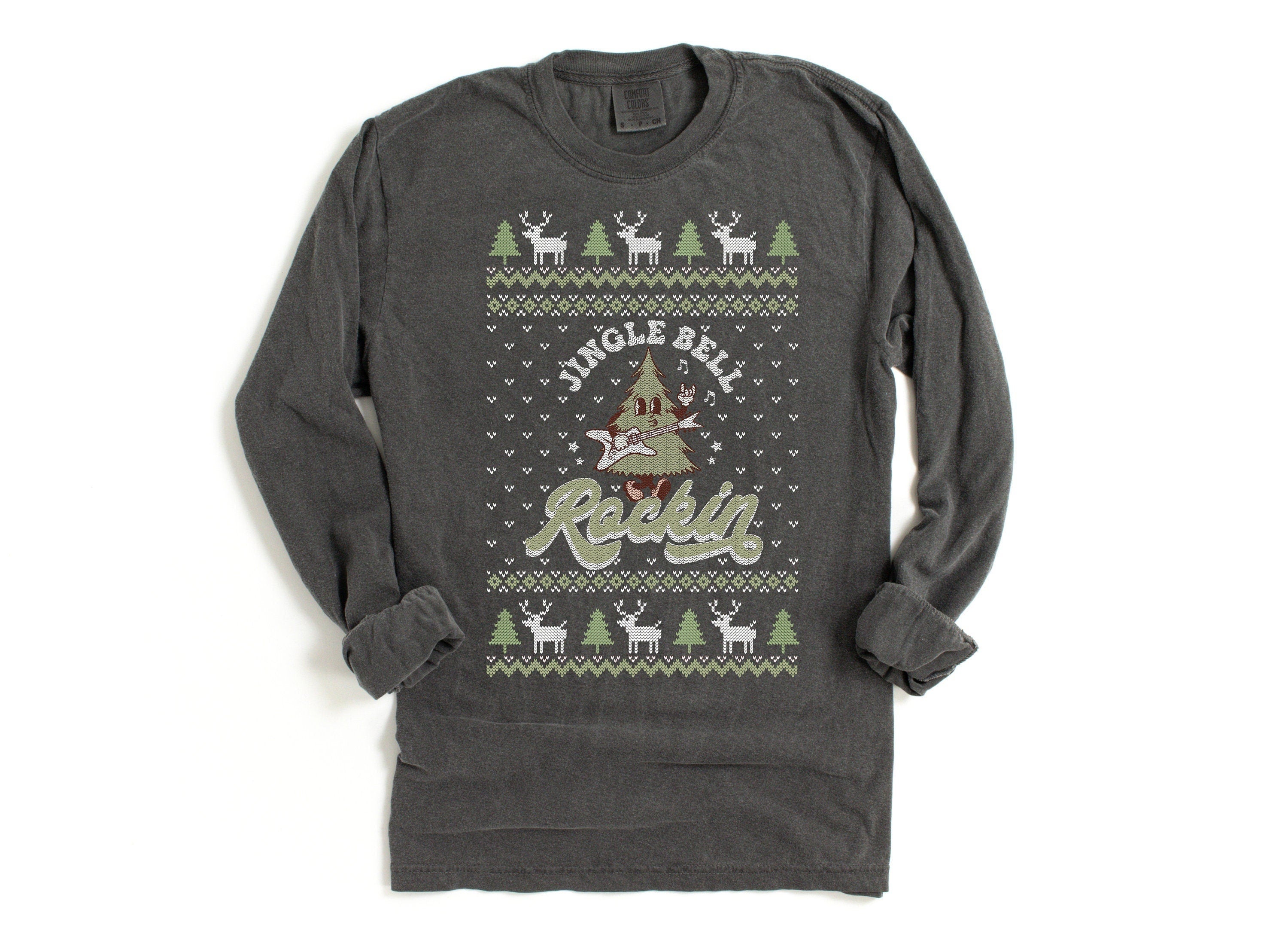 Long Sleeve Retro Christmas Comfort Colors shirt, Jingle Bell Rockin' Christmas, Vintage Holiday Shirt, Santa Shirt, Retro Ugly Sweater
