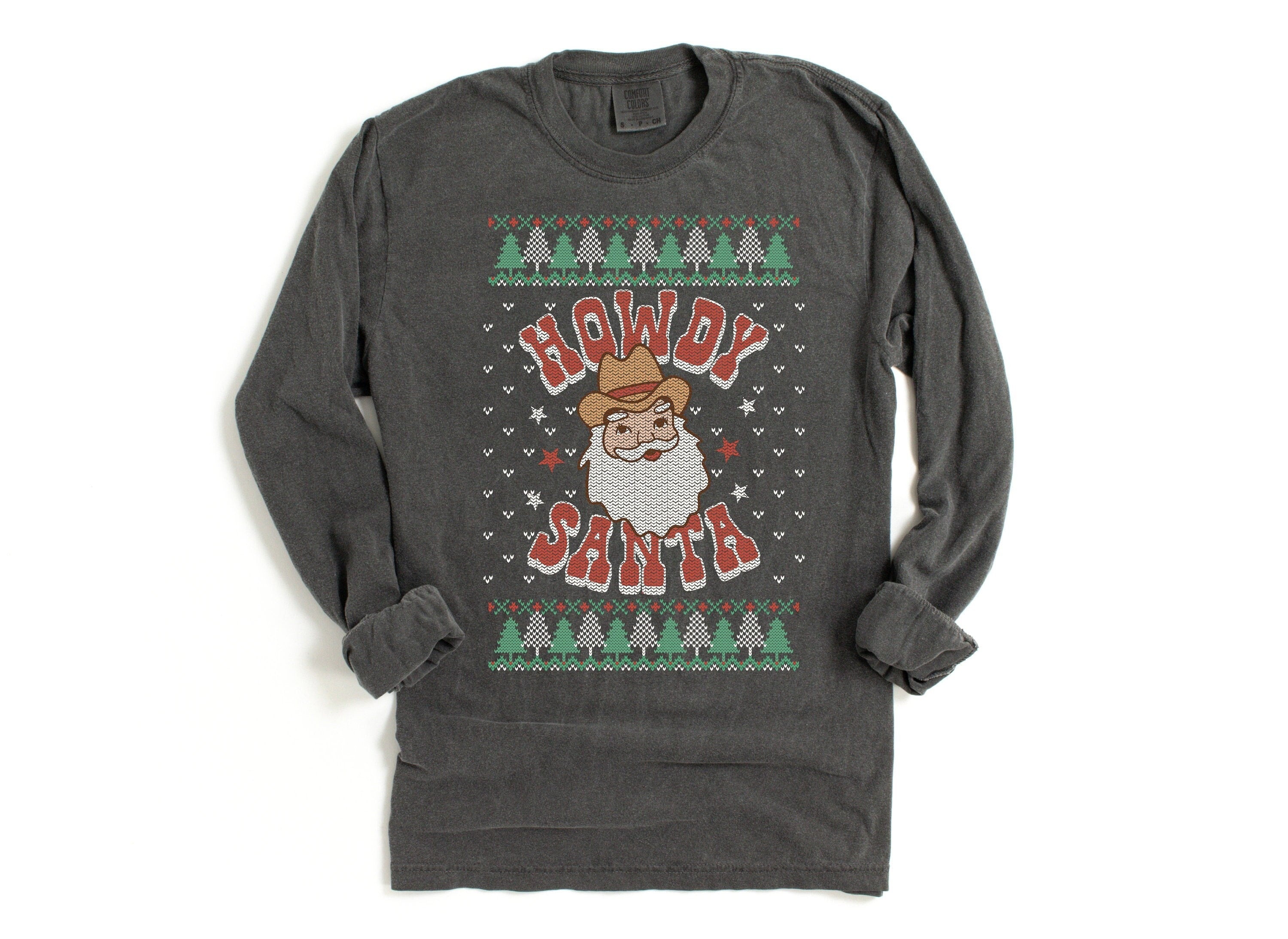 Long Sleeve Retro Christmas Comfort Colors shirt, Howdy Santa Western Christmas, Vintage Holiday Shirt, Santa Shirt, Retro Ugly Sweater