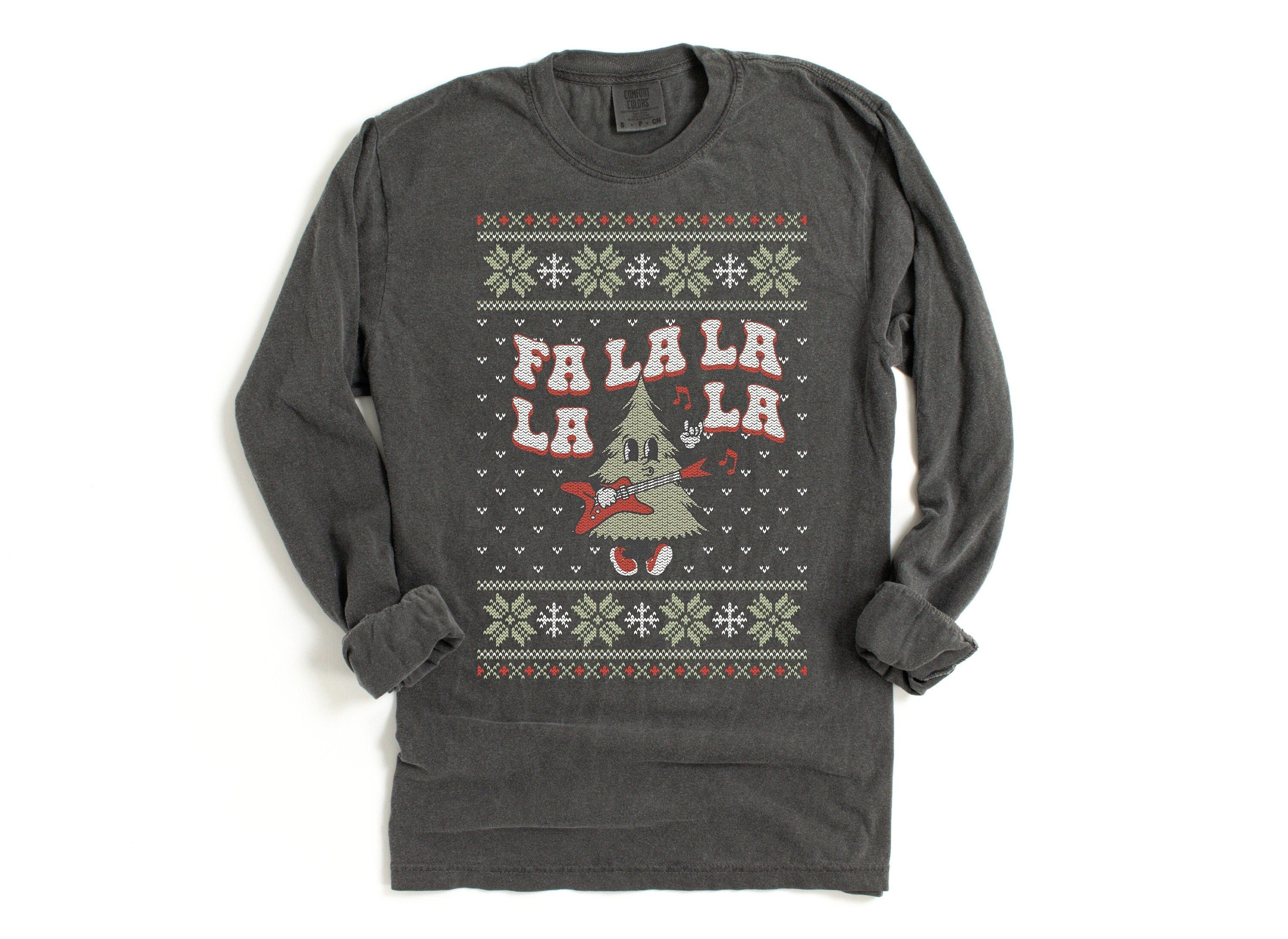 Long Sleeve Retro Christmas Comfort Colors shirt, Fa La La La Tree, Vintage Ugly Sweater Holiday Shirt, Santa Shirt, Retro Christmas Shirt