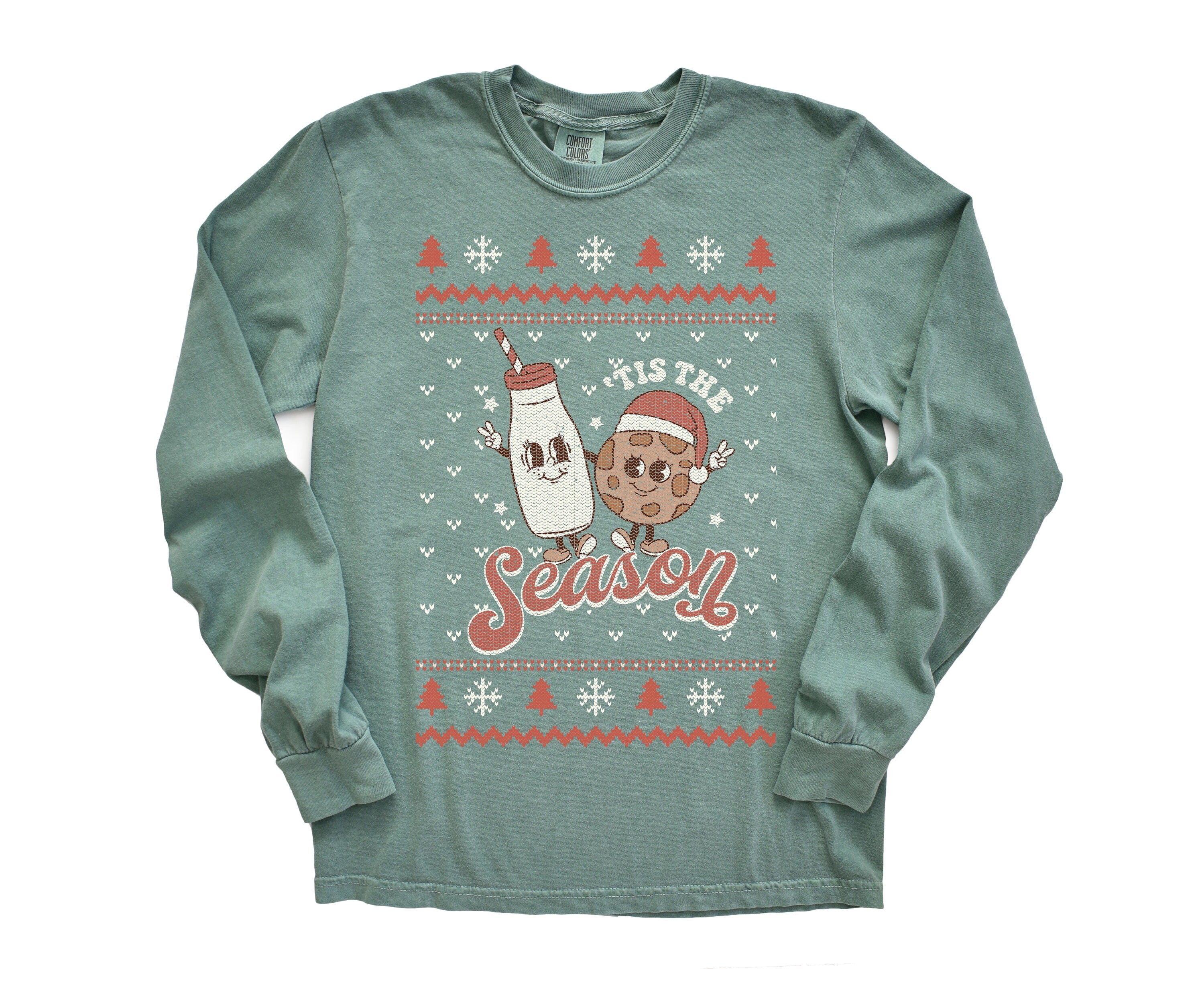 Long Sleeve Retro Christmas Comfort Colors shirt, Tis The Season Cookies, Vintage New Years Holiday Shirt, Santa Shirt, Retro Ugly Sweater