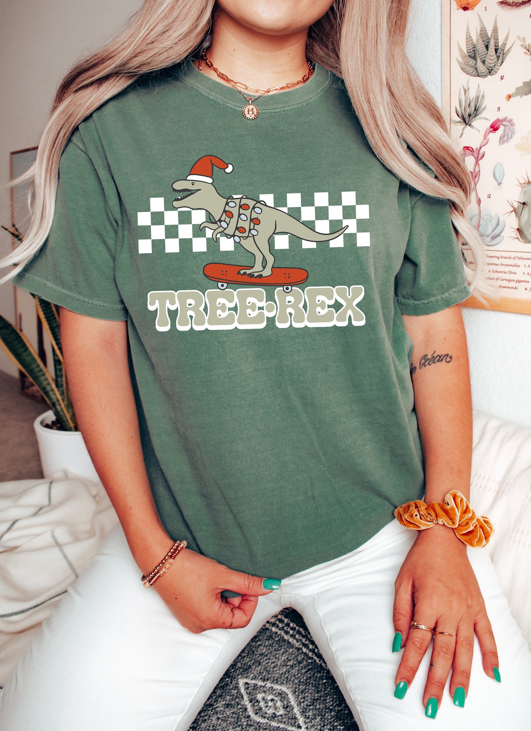 Retro Christmas Comfort Colors Shirt, Tree Rex Skateboarding Shirt, Vintage Santa Christmas Shirt, Retro Holiday Shirt, Ugly Sweater Shirt