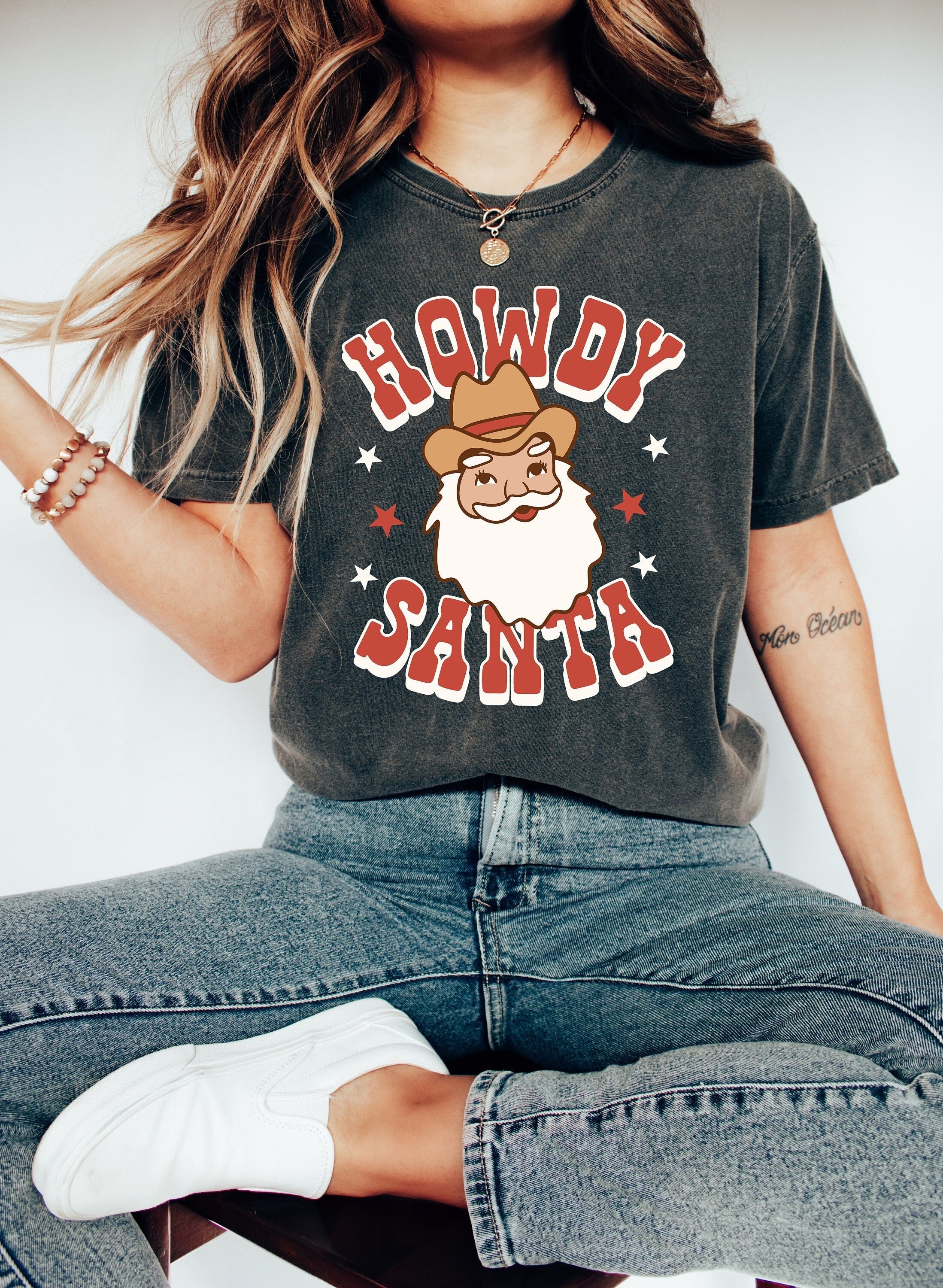 Retro Christmas Comfort Colors Shirt, Howdy Santa Western Shirt, Vintage Santa Christmas Shirt, Retro Holiday Shirt, Ugly Sweater Shirt