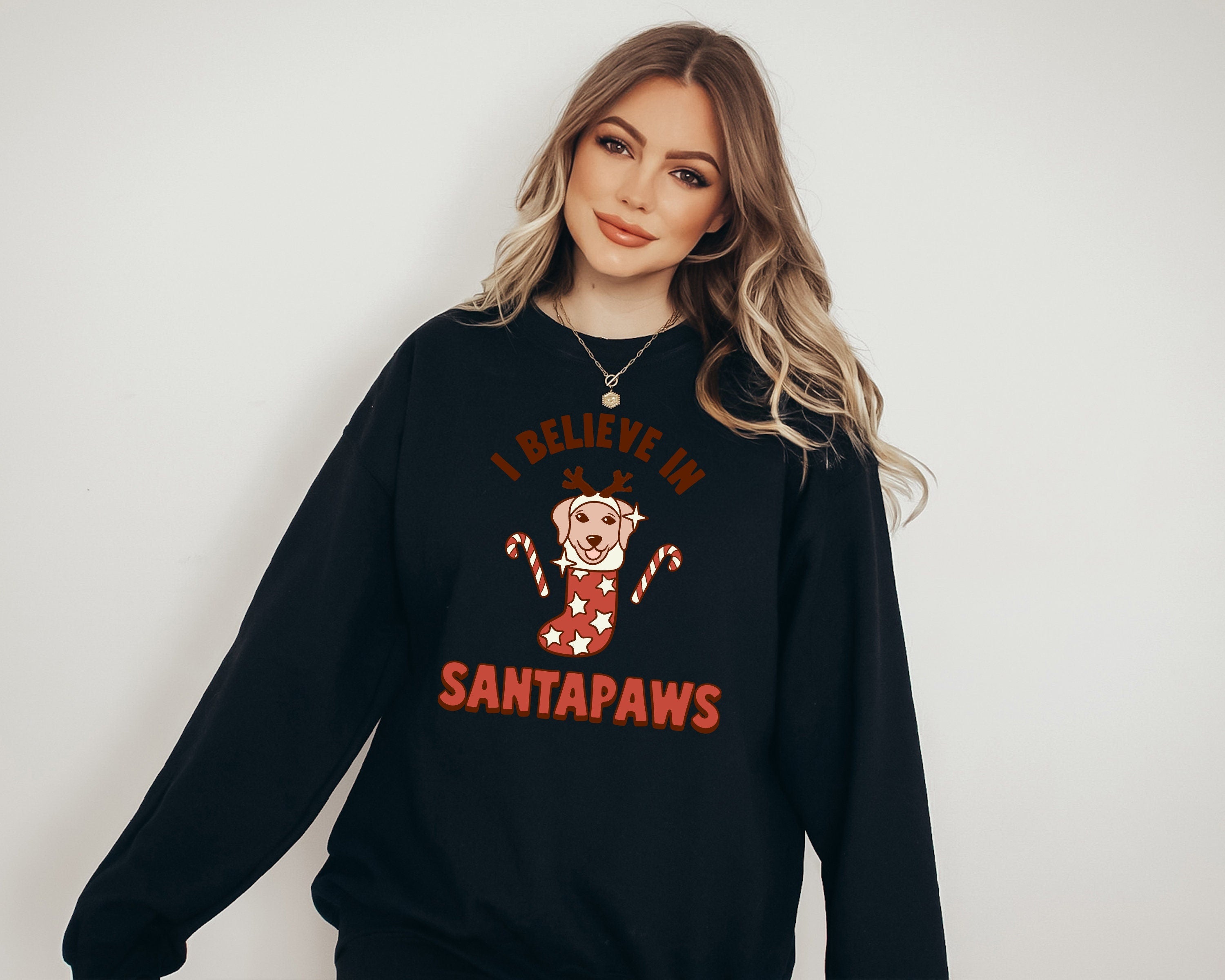 Believe ion Santapaws Sweater, Vintage Christmas, Christmas Sweatshirt, Women's Cute Santa, Xmas Graphic Pullover, Holiday Ugly Sweater