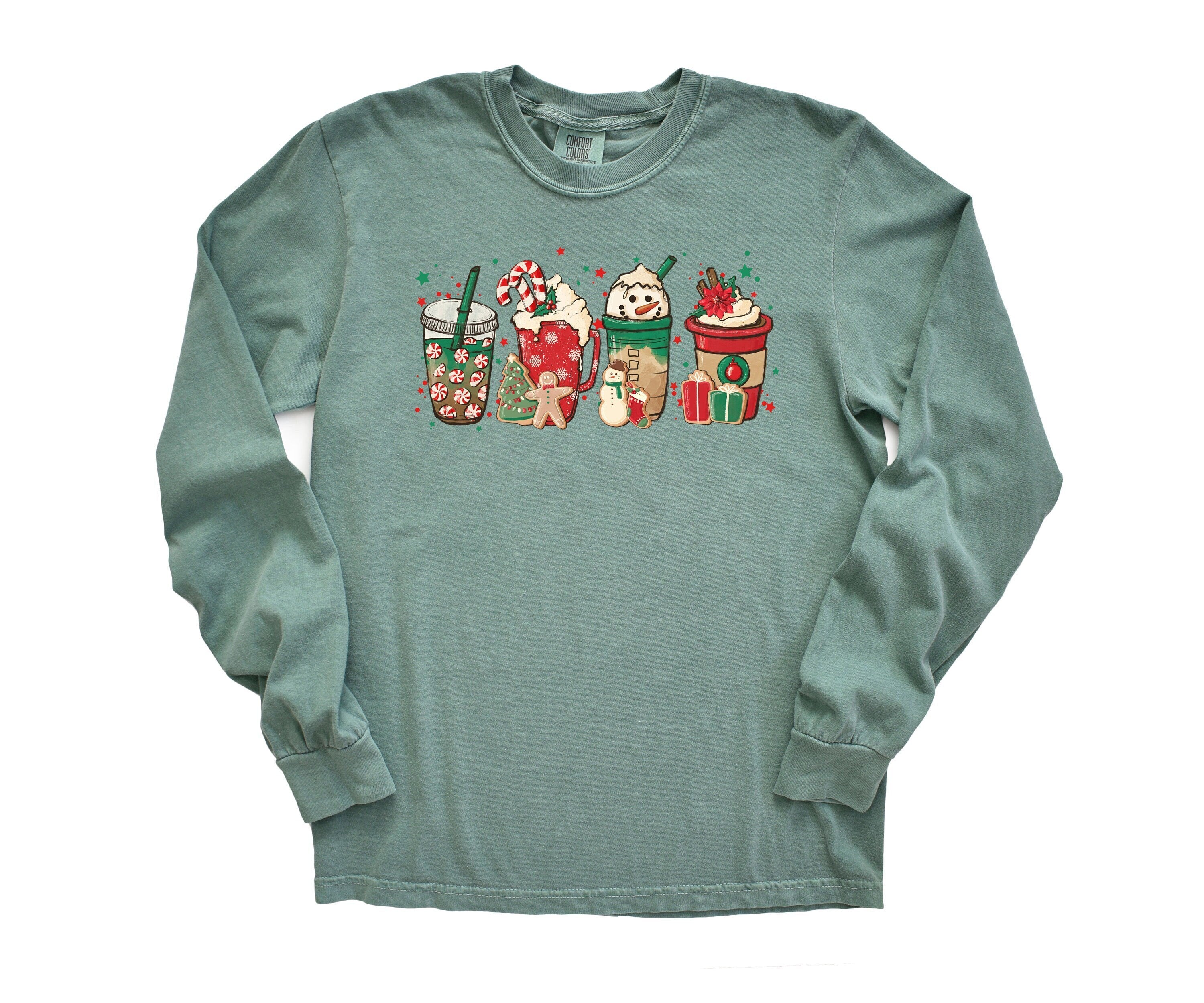 Long Sleeve Retro Christmas Comfort Colors shirt, Christmas Coffee Lover, Vintage New Years Holiday Shirt, Hot Cocoa, Retro Christmas Shirt