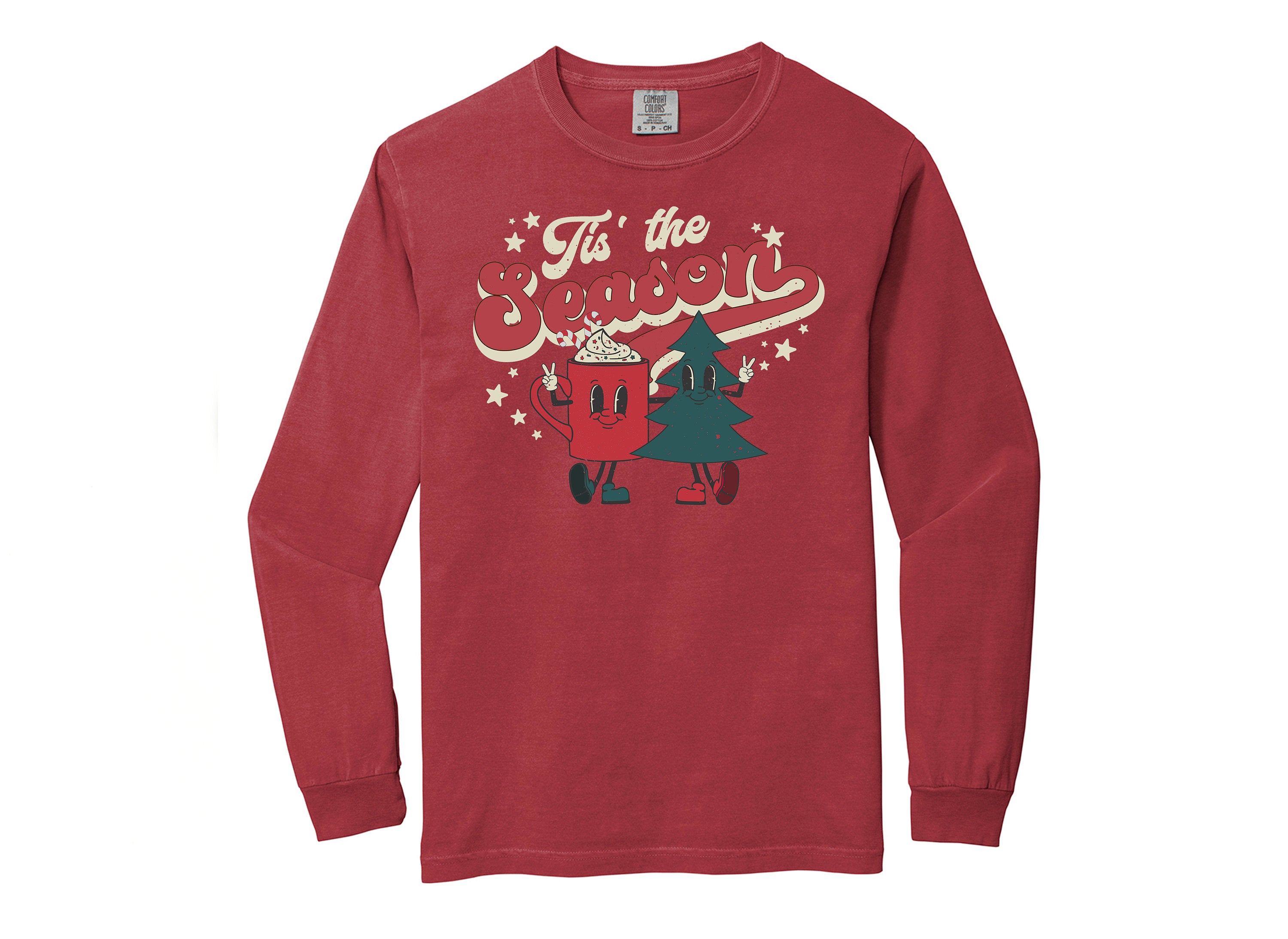 Long Sleeve Retro Christmas Comfort Colors Shirt, Tis The Season Hot Cocoa, Vintage Holiday Shirt, Santa Shirt, Retro Christmas Shirt