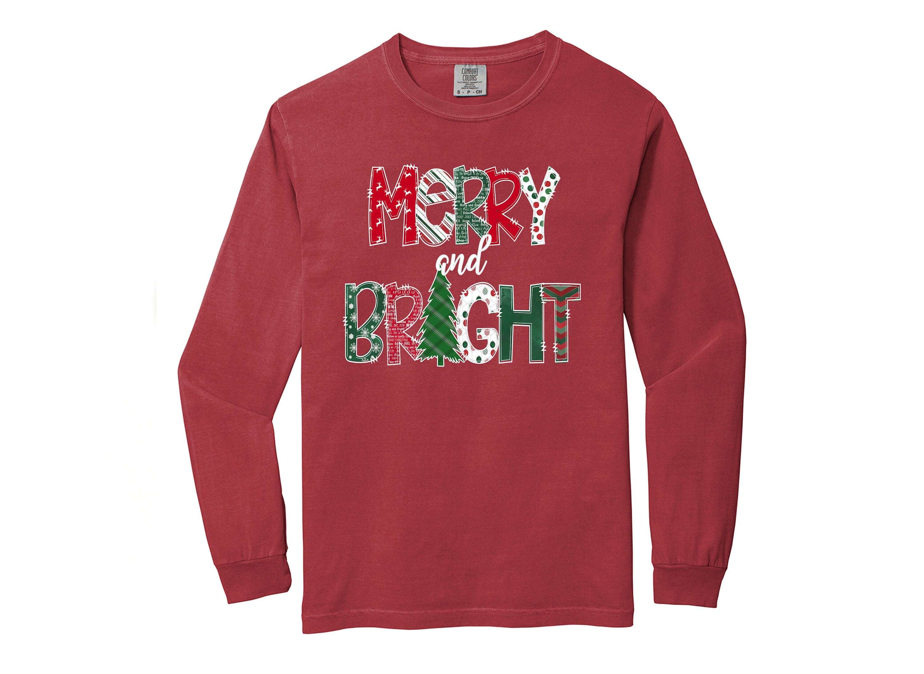 Long Sleeve Retro Christmas Comfort Colors Shirt, Merry and Bright Boho Font, Vintage Holiday Shirt, Santa Shirt, Retro Christmas Shirt