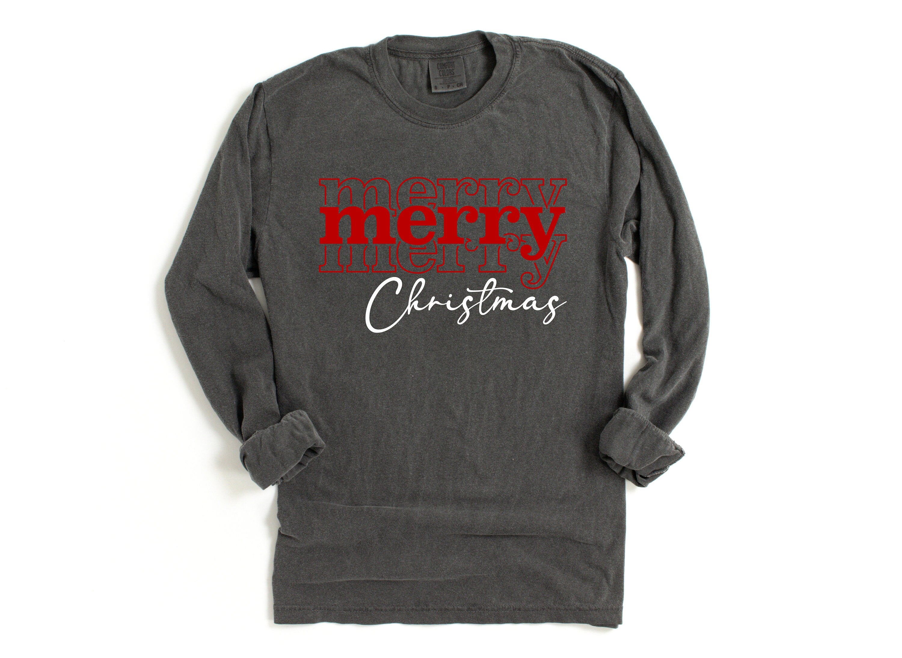 Long Sleeve Retro Christmas Comfort Colors shirt, Merry Christmas Boho Script, Vintage Holiday Shirt, Santa Shirt, Retro Christmas Shirt