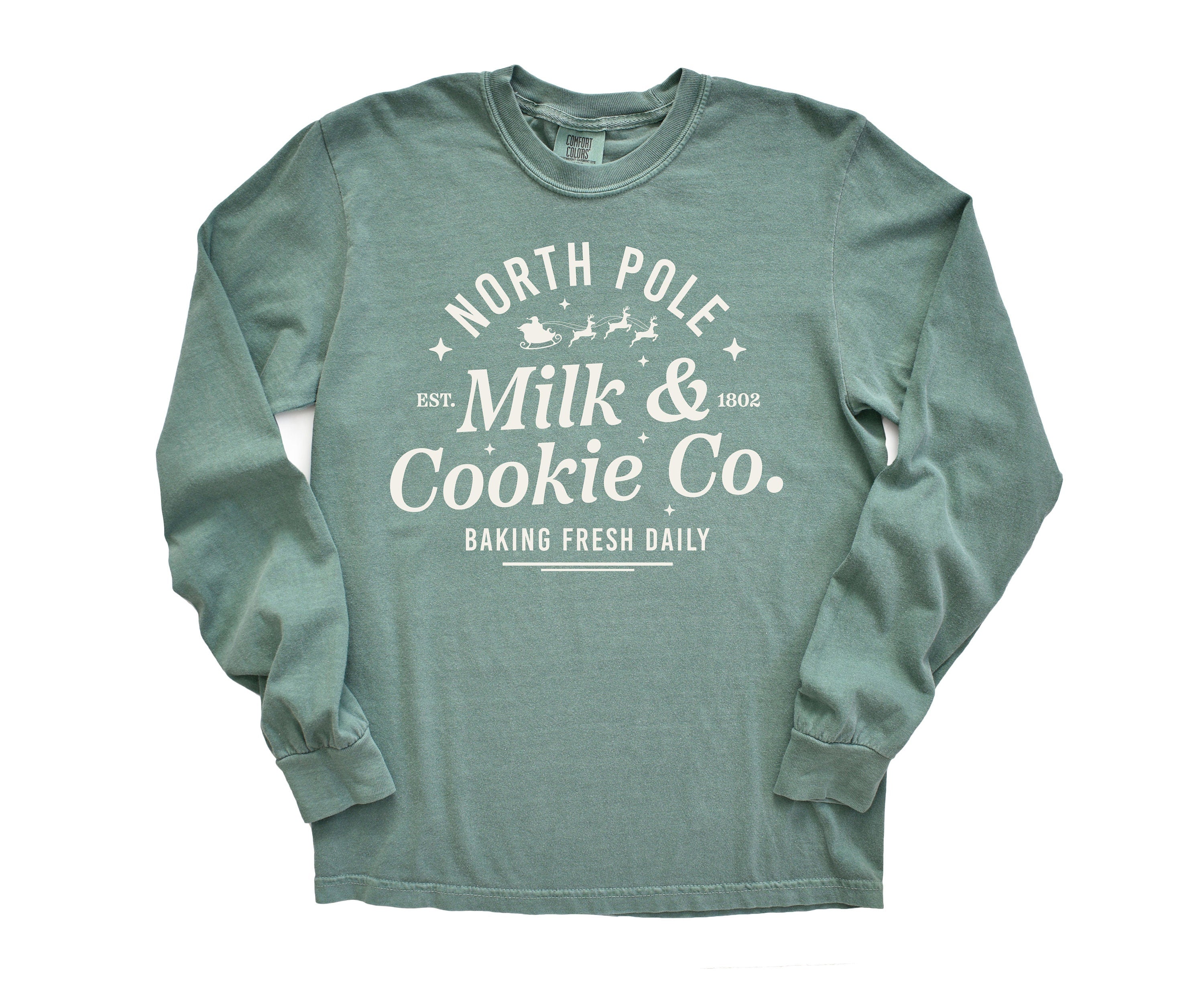 Long Sleeve Retro Christmas Comfort Colors shirt, Milk And Cookies North Pole, Vintage Holiday Shirt, Santa Shirt, Retro Christmas Shirt