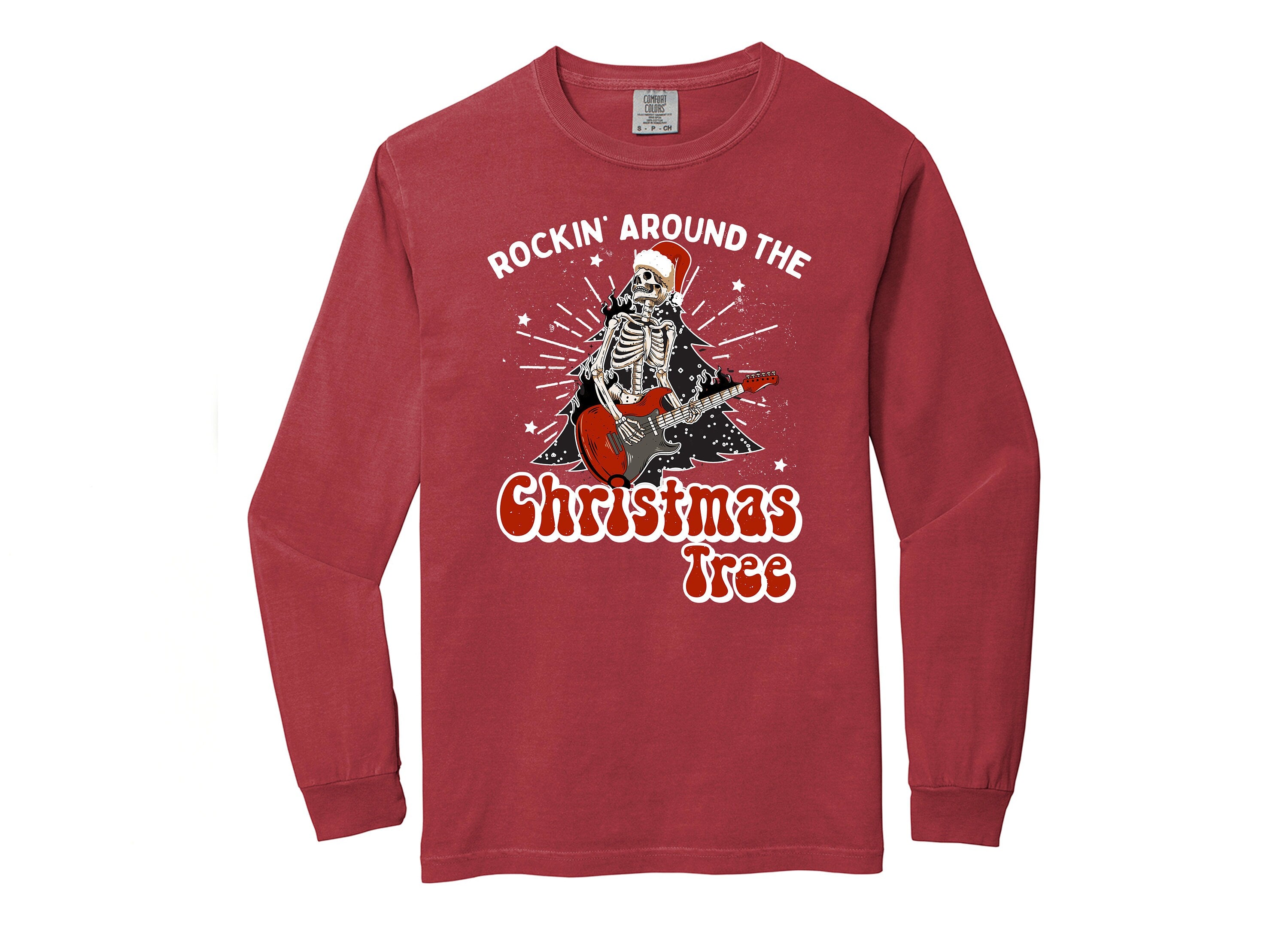 Long Sleeve Retro Christmas Comfort Colors shirt, Rocking Around The Tree, Vintage Holiday Shirt, Santa Shirt, Retro Christmas Shirt