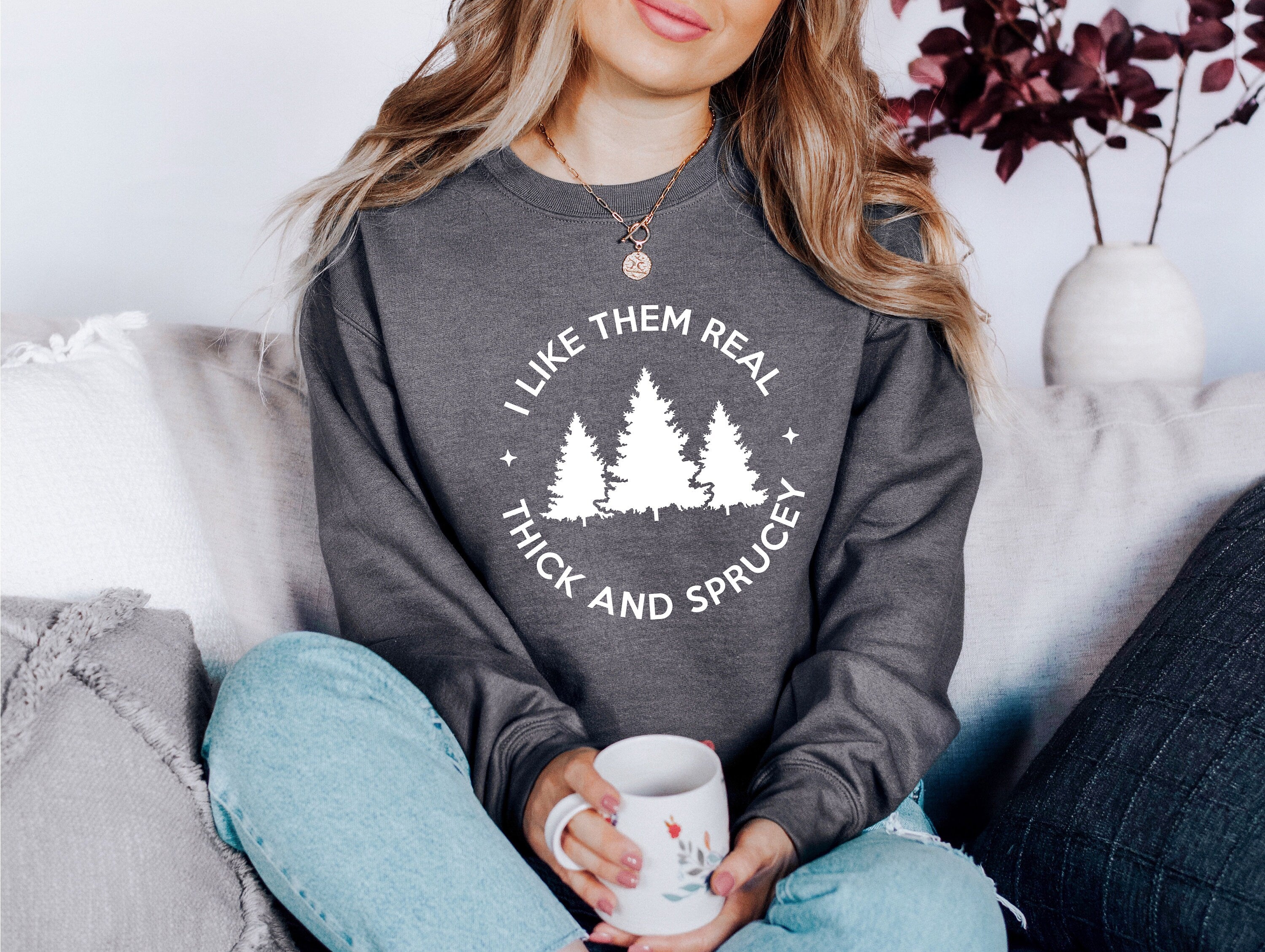 Thick and Sprucy Sweater, Vintage Christmas, Christmas Tree Sweatshirt, Womens Cute Santa, Xmas Graphic Pullover, Holiday Ugly Sweater