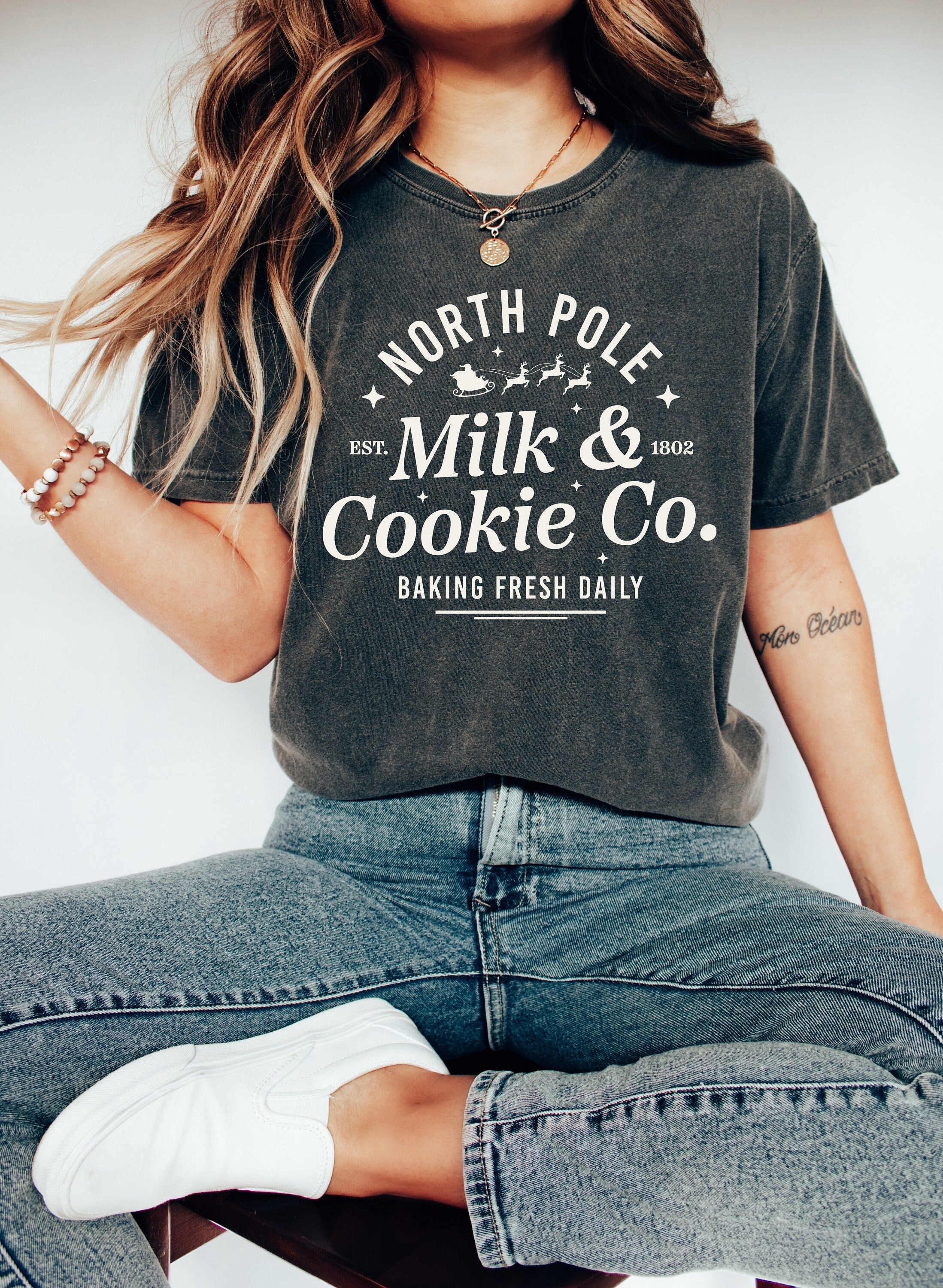 Retro Christmas Comfort Colors Shirt, Milk and Cookies Shirt, Vintage Santa Christmas Shirt, Retro Holiday Shirt, Ugly Sweater Shirt