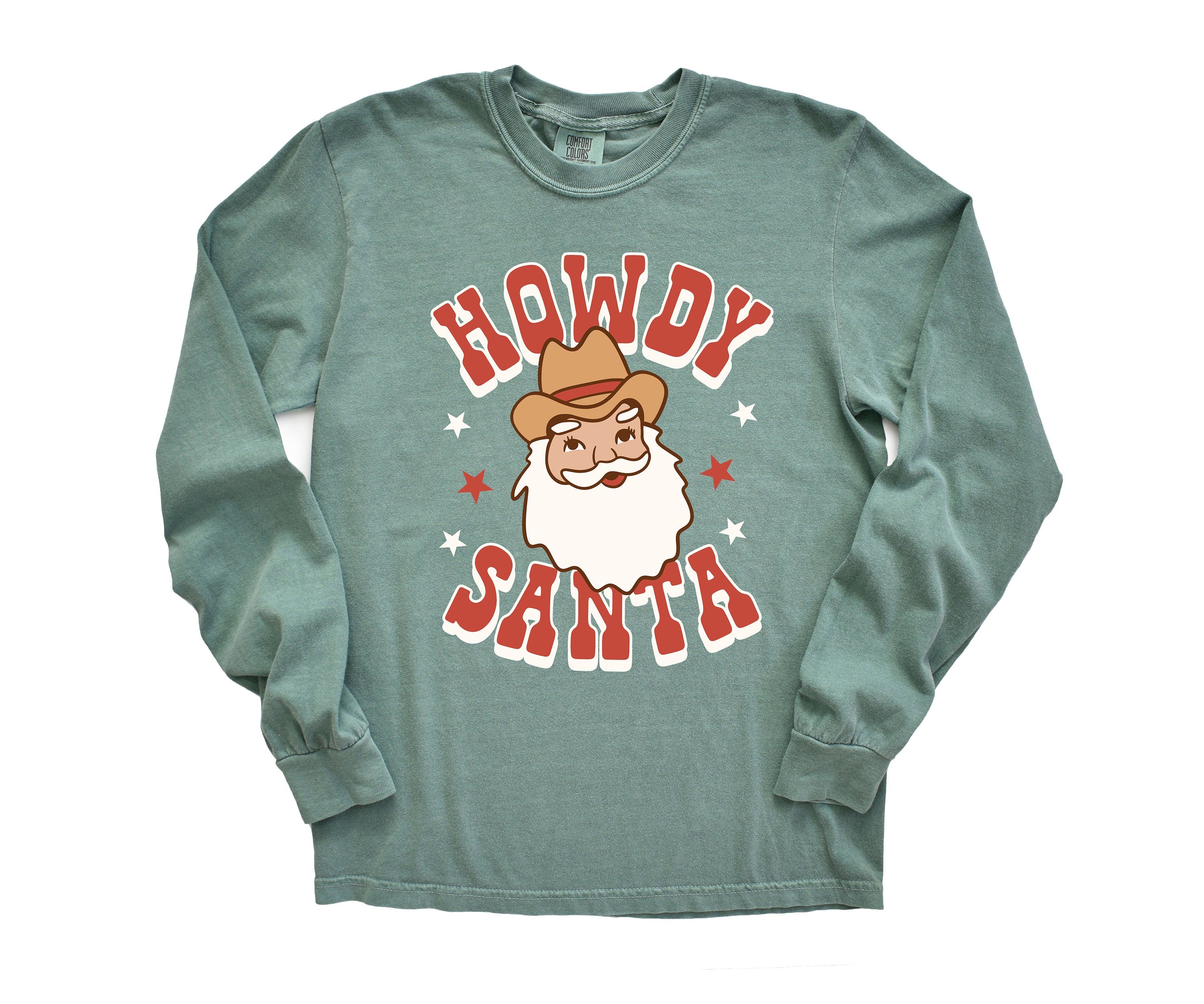 Long Sleeve Retro Christmas Comfort Colors shirt, Howdy Santa Shirt, Vintage Christmas Santa Shirt, Xmas Shirt, Retro Long Sleeve Shirt