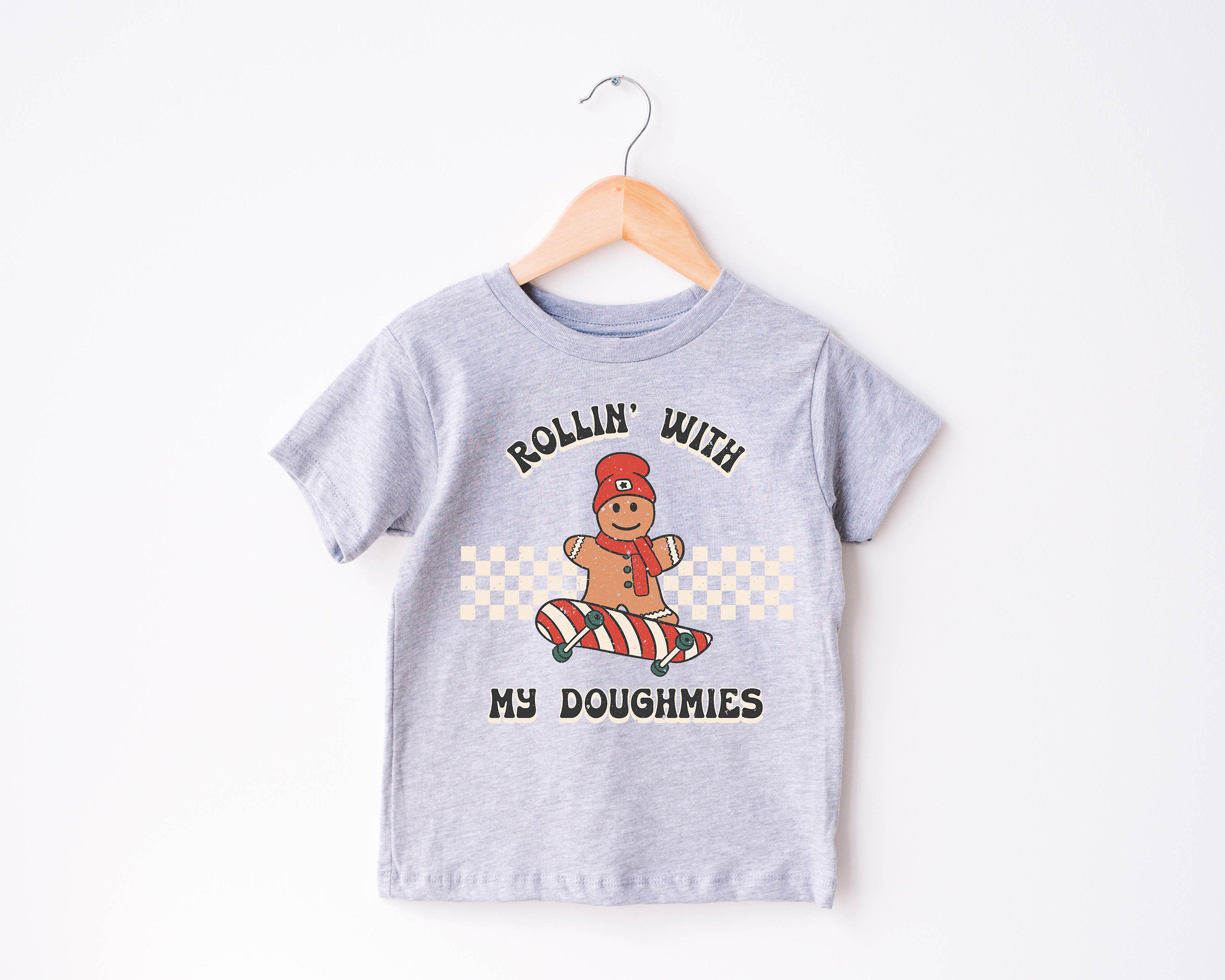 Rollin With My Doughmies Toddler Christmas Season Shirt, Cute Holiday Girls Shirt, Toddler Youth Santa Tee, Retro Boho Cute Vintage Bodysuit