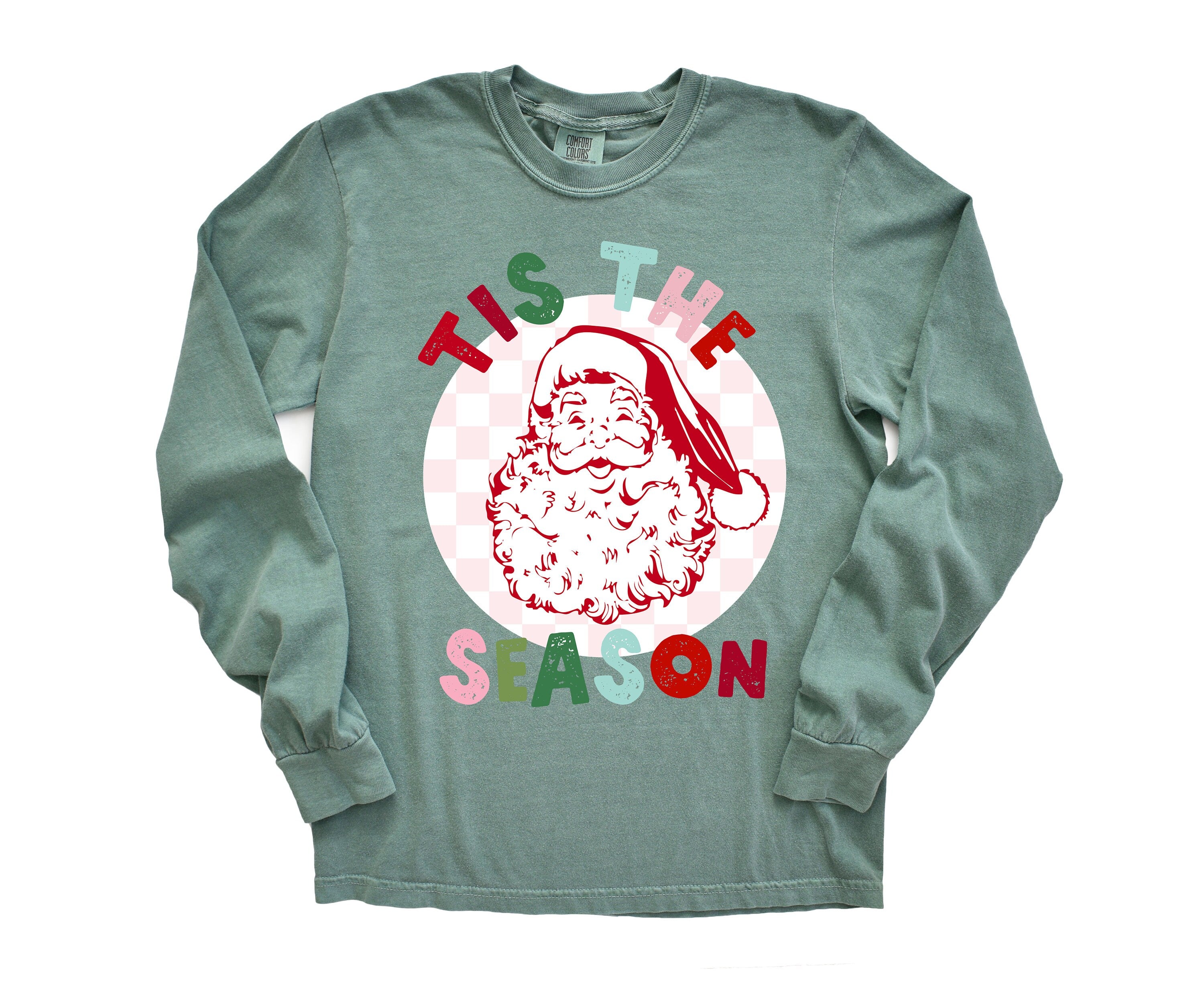 Long Sleeve Retro Christmas Comfort Colors Shirt, Tis The Season Santa, Vintage New Years Holiday Shirt, Santa Shirt, Retro Christmas Shirt