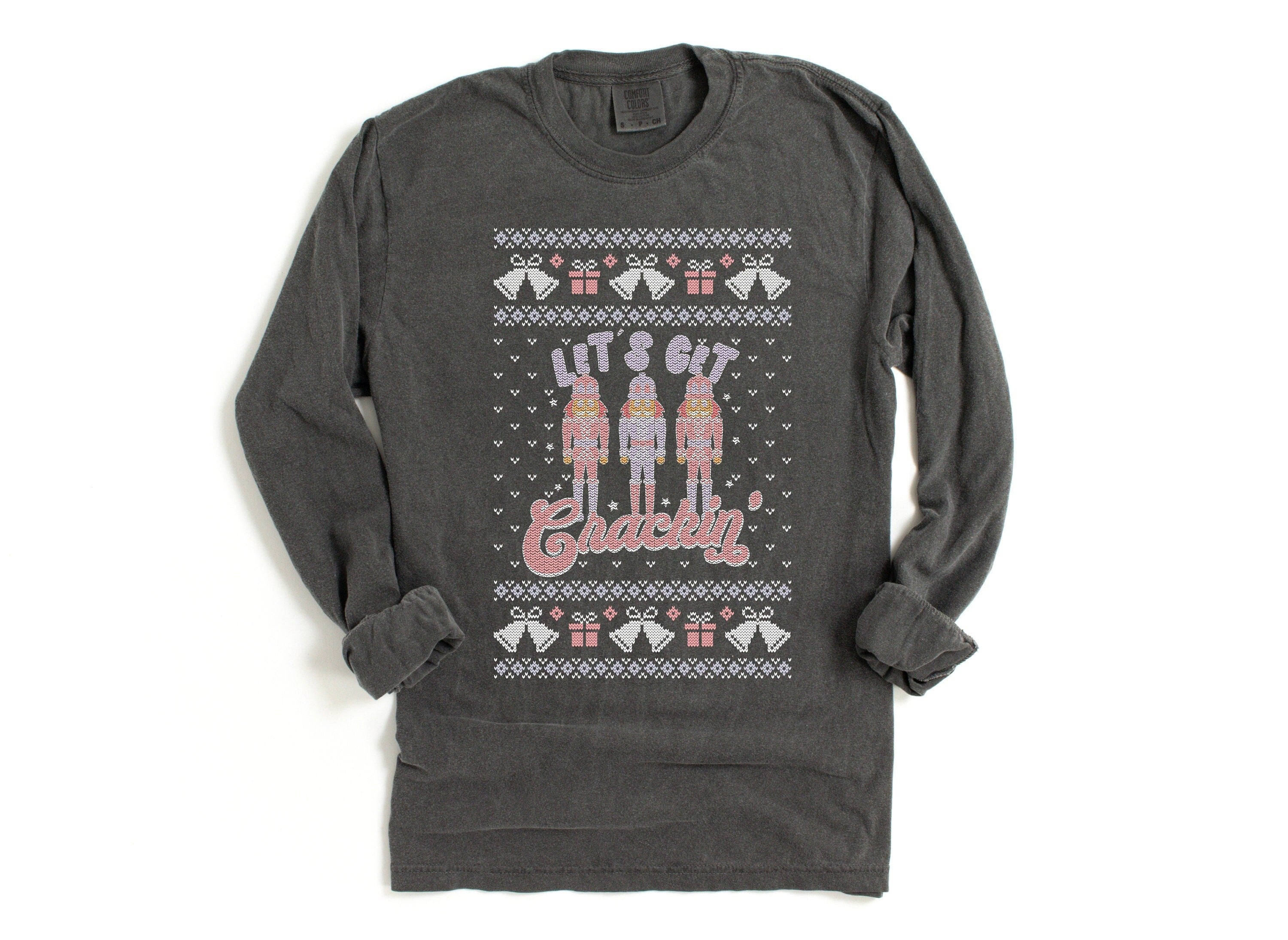 Long Sleeve Retro Christmas Comfort Colors shirt, Let's Get Crackin Christmas, Vintage Holiday Shirt, Santa Shirt, Retro Ugly Sweater
