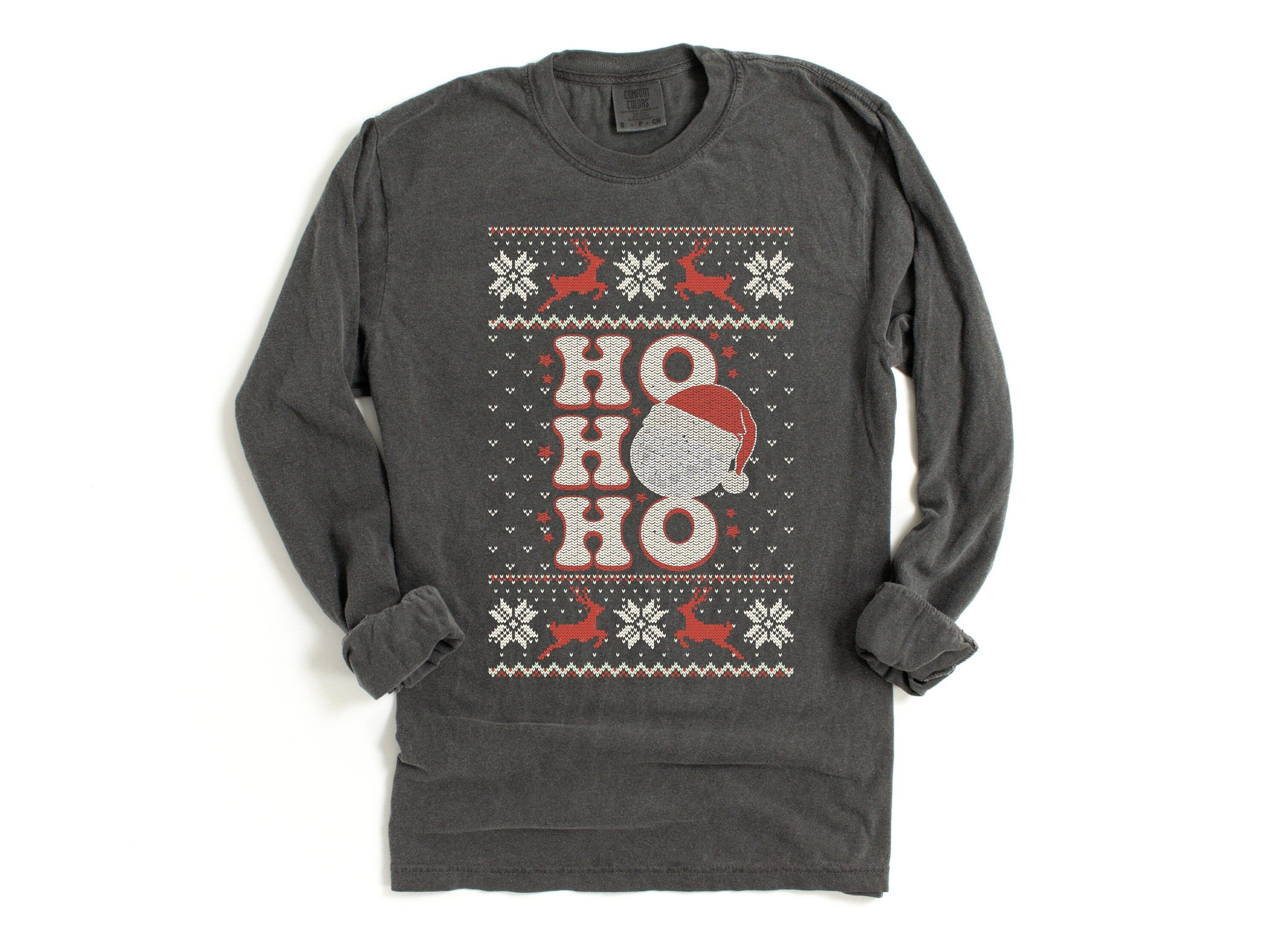 Long Sleeve Retro Christmas Comfort Colors shirt, Ho Ho Ho Santa, Vintage New Years Holiday Shirt, Santa Shirt, Retro Ugly Sweater