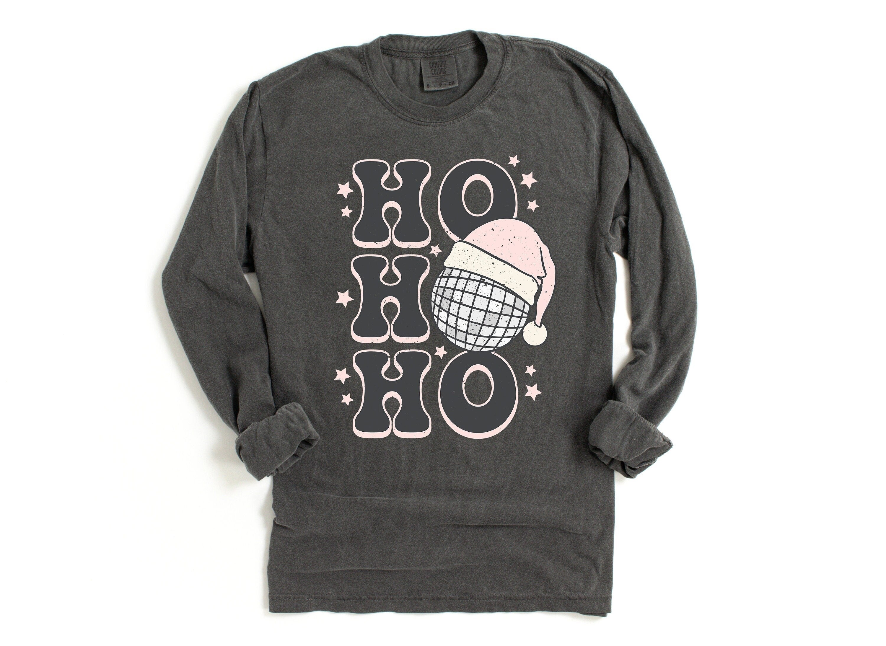 Long Sleeve Retro Christmas Comfort Colors shirt, Ho Ho Ho Santa, Vintage New Years Holiday Shirt, Santa Shirt, Retro Christmas Shirt
