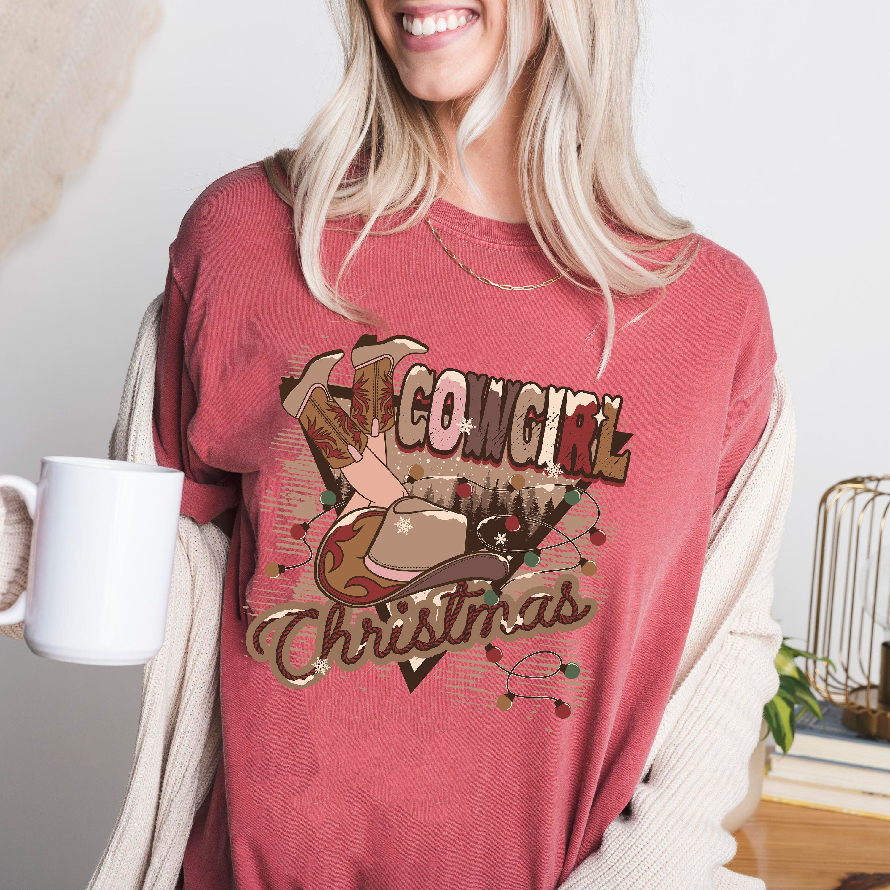 Retro Christmas Comfort Colors Shirt, Christmas Cowgirl Western Shirt, Vintage Christmas Shirt, Retro Holiday Shirt, Ugly Sweater Shirt