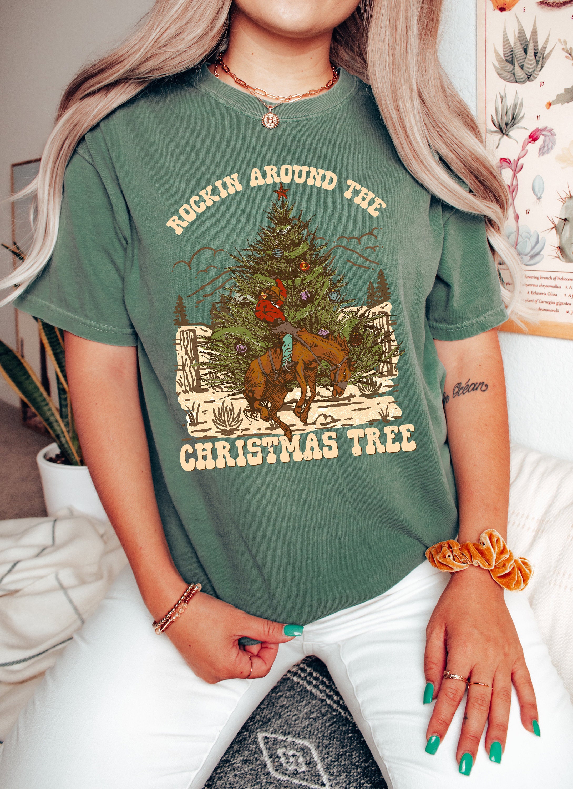 Retro Christmas Comfort Colors Shirt, Rockin Around The Tree Shirt, Vintage Santa Christmas Shirt, Retro Holiday Shirt, Ugly Sweater Shirt