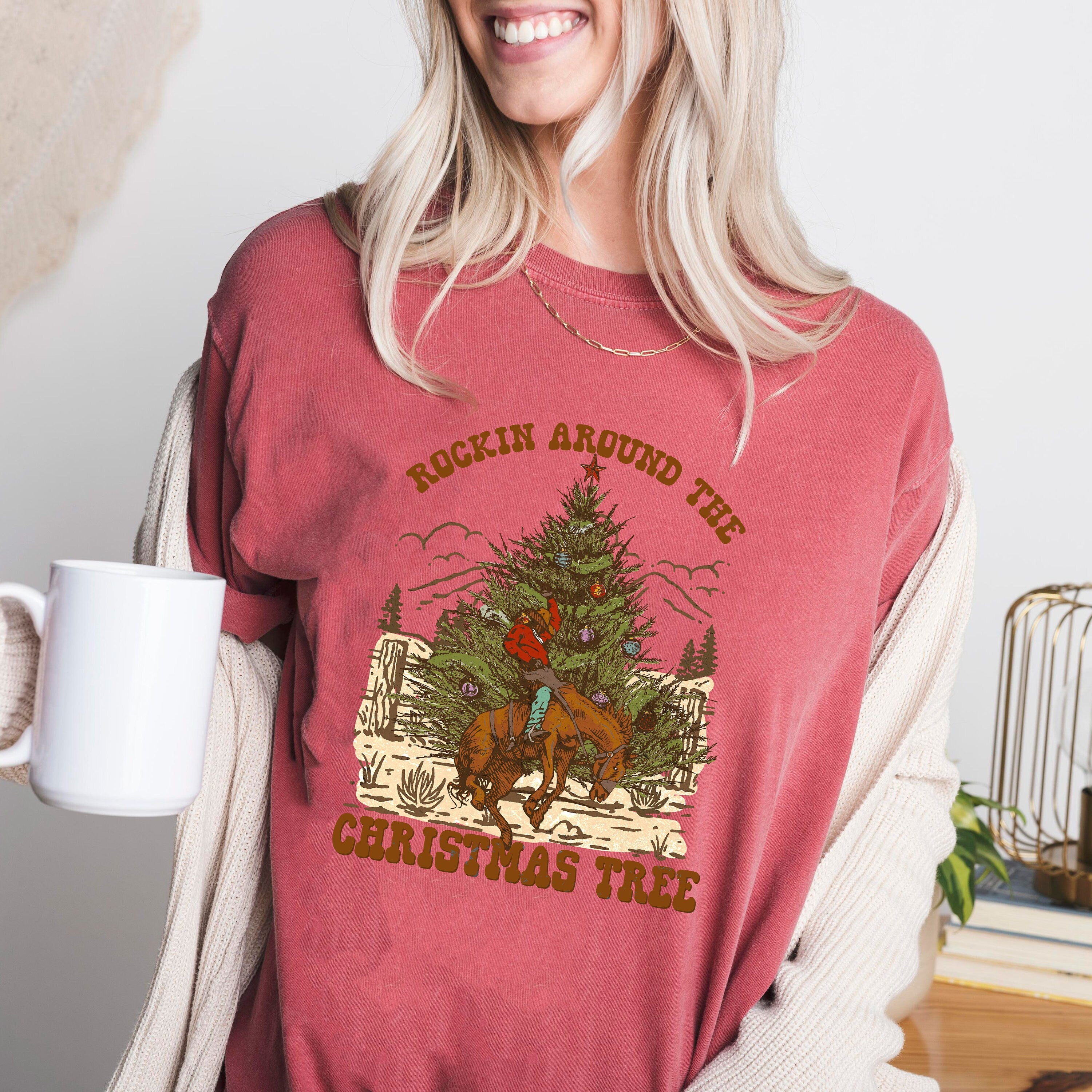 Retro Christmas Comfort Colors Shirt, Rockin Around The Tree Shirt, Vintage Santa Christmas Shirt, Retro Holiday Shirt, Ugly Sweater Shirt