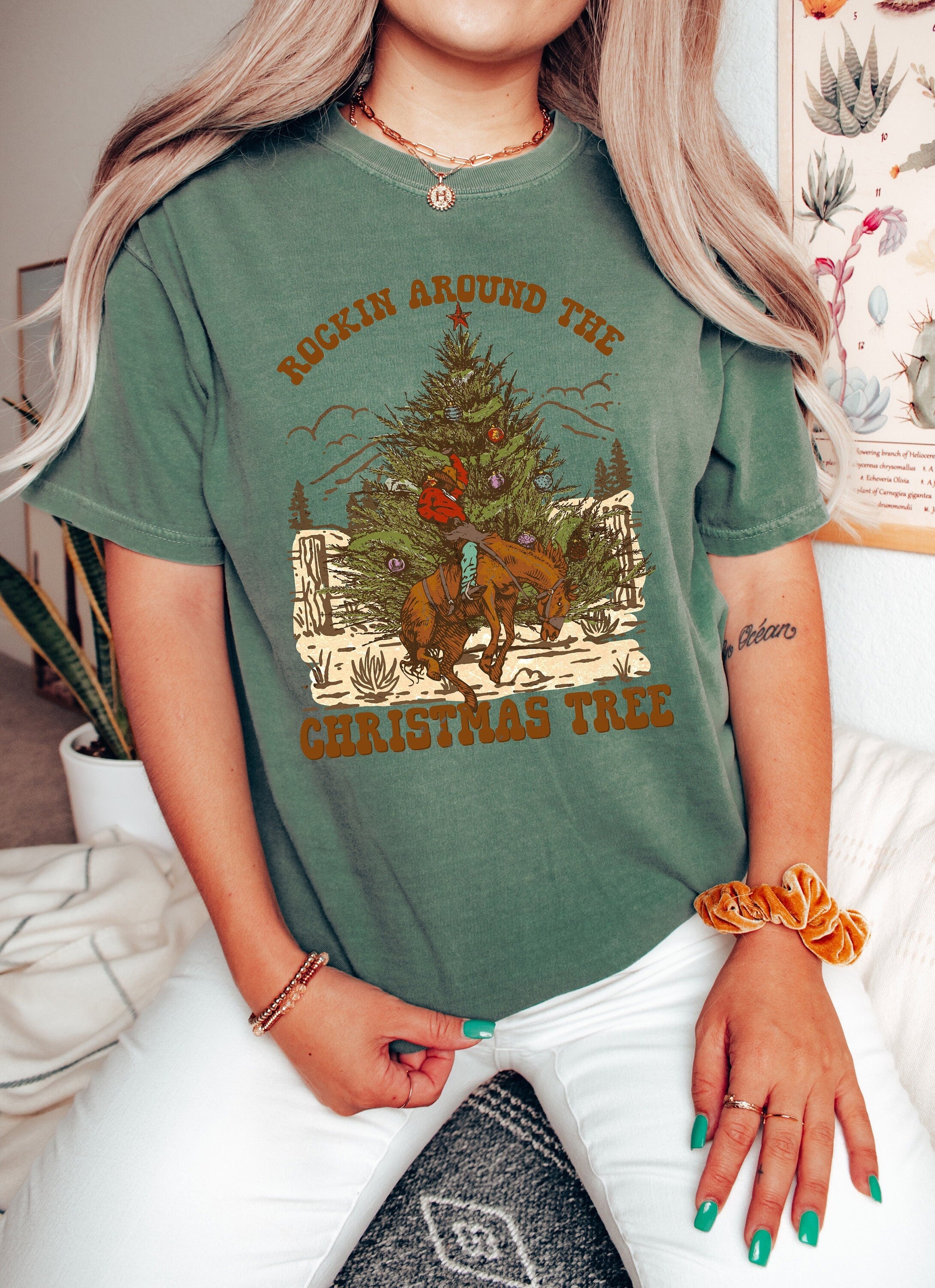 Retro Christmas Comfort Colors Shirt, Rockin Around The Tree Shirt, Vintage Santa Christmas Shirt, Retro Holiday Shirt, Ugly Sweater Shirt