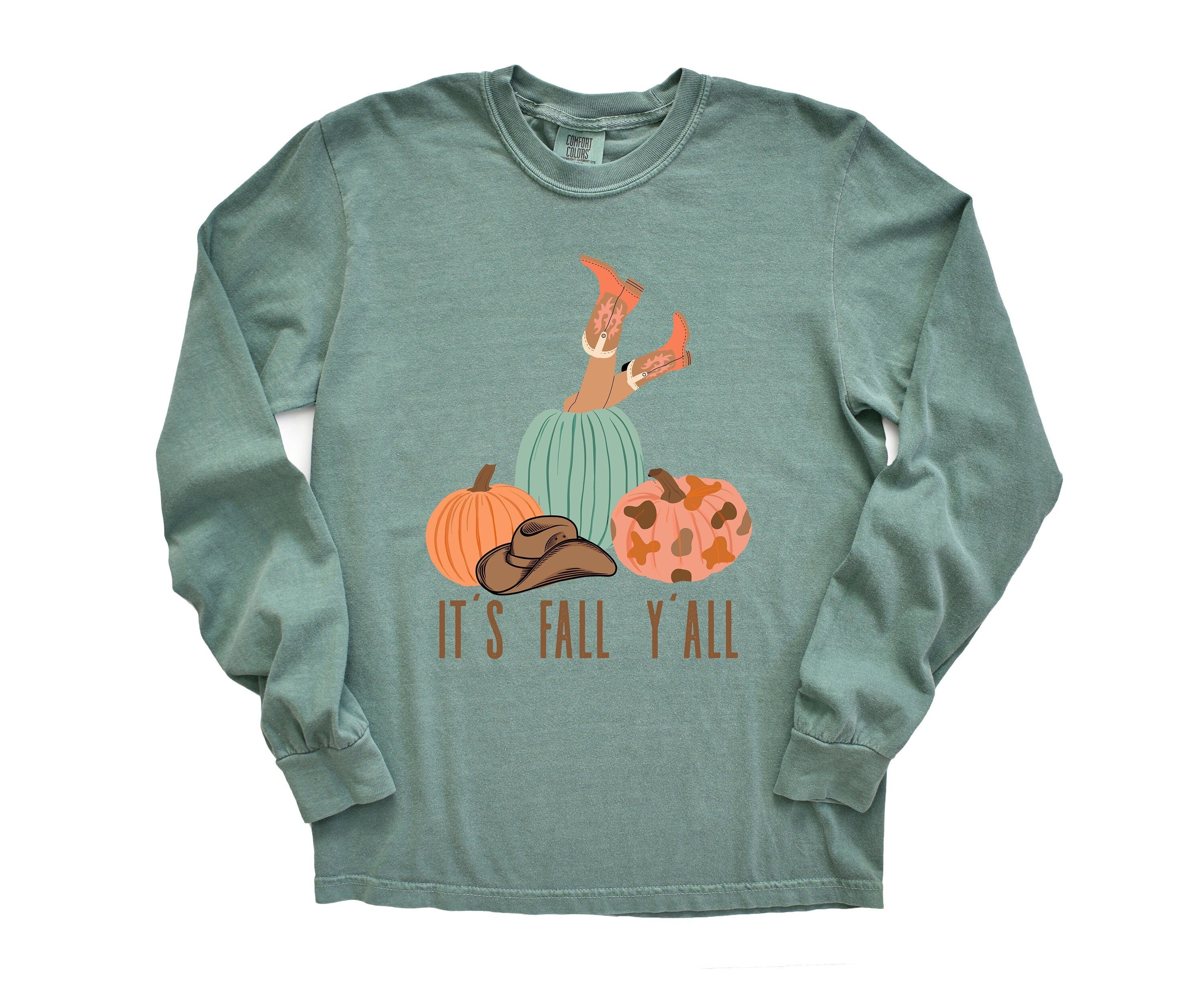 Long Sleeve Retro Fall Comfort Colors Shirt, Fall Vibes Tee, Fall Y'all Vintage Thanksgiving Pumpkin Shirt,  Retro Fall Shirt, Autumn Shirt