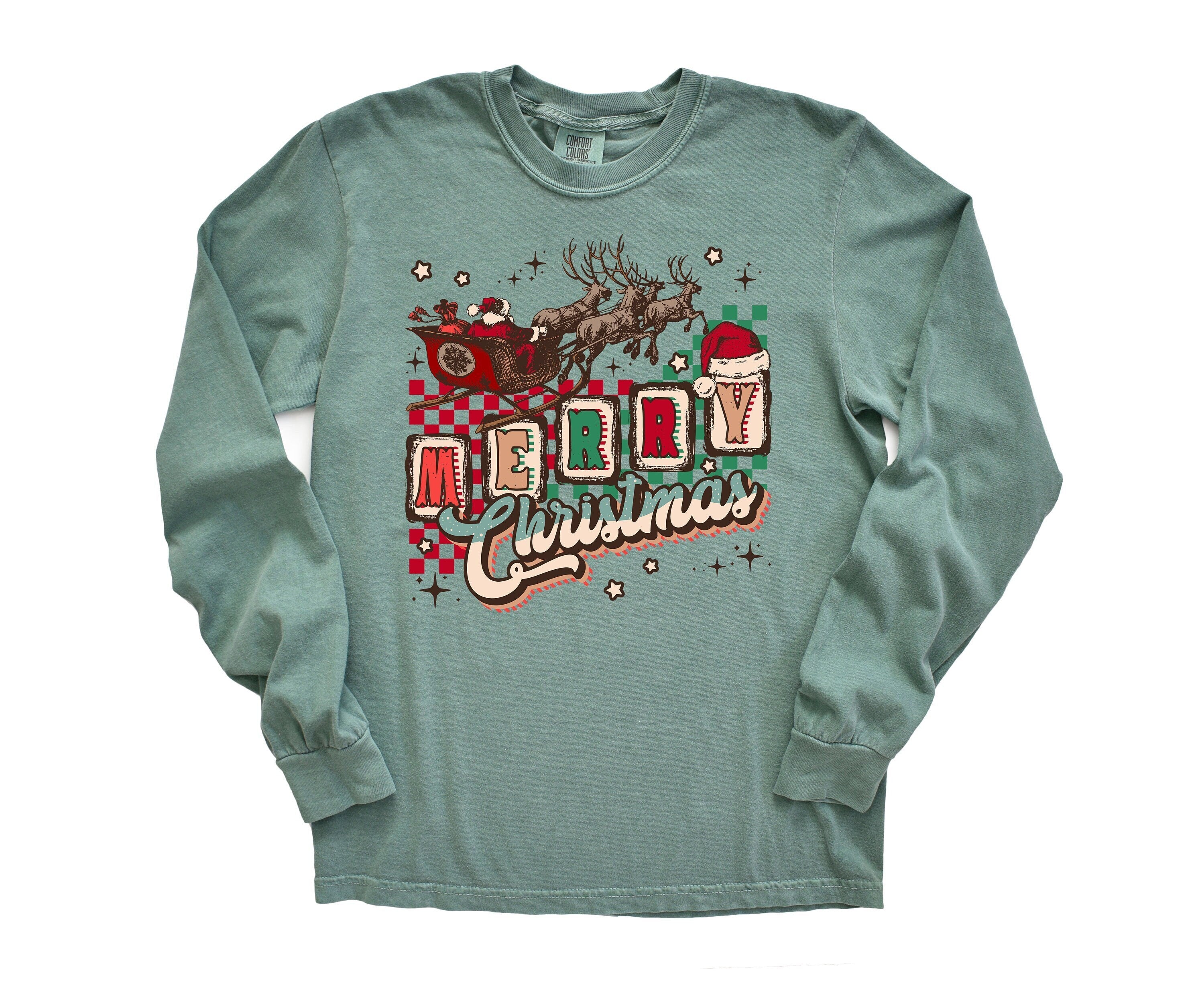 Long Sleeve Retro Christmas Comfort Colors shirt, Merry Christmas Santa Ornament, Vintage Holiday Shirt, Santa Shirt, Retro Christmas Shirt