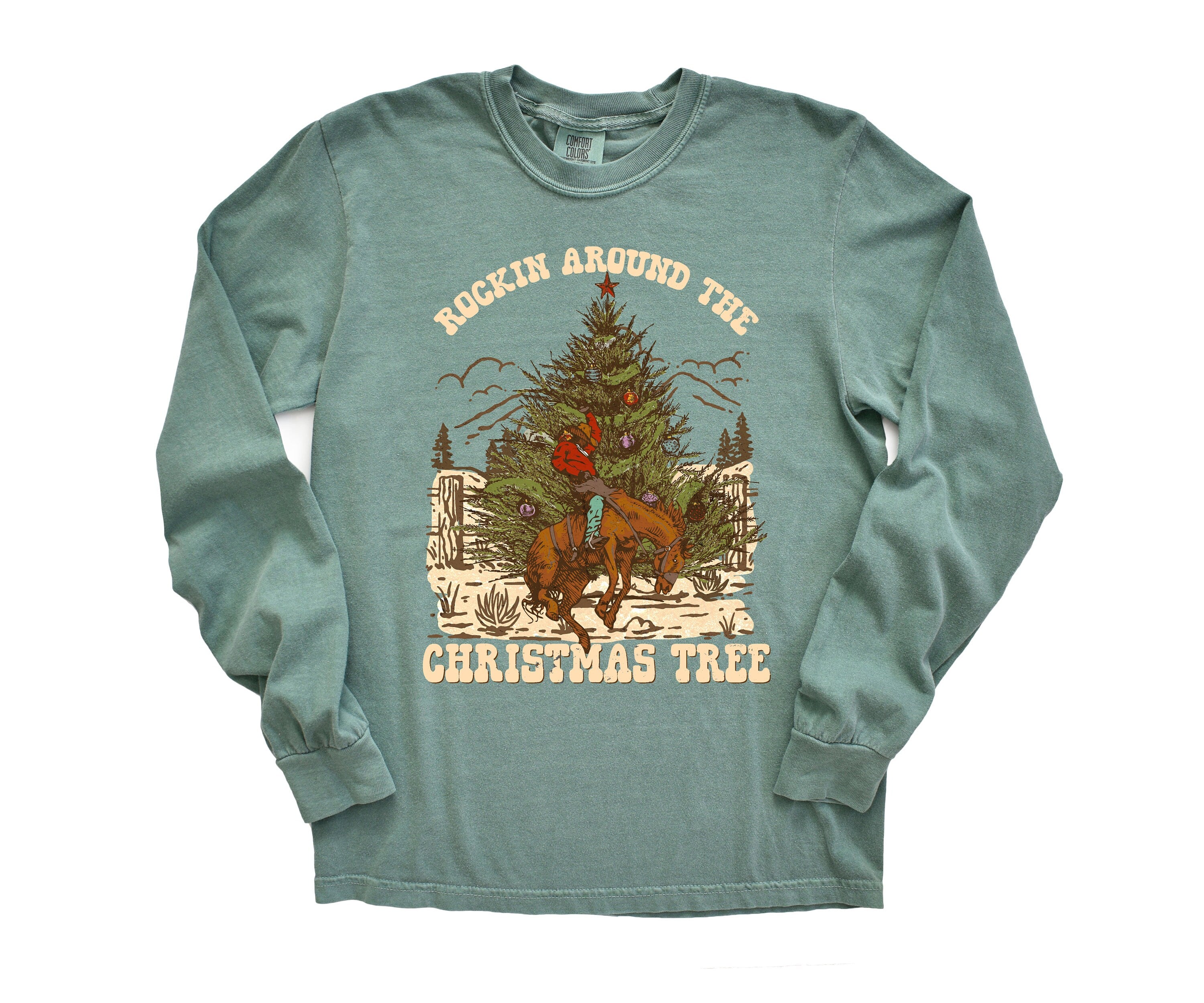 Long Sleeve Retro Christmas Comfort Colors shirt, Rocking Around The Tree, Vintage Holiday Shirt, Santa Shirt, Retro Christmas Shirt