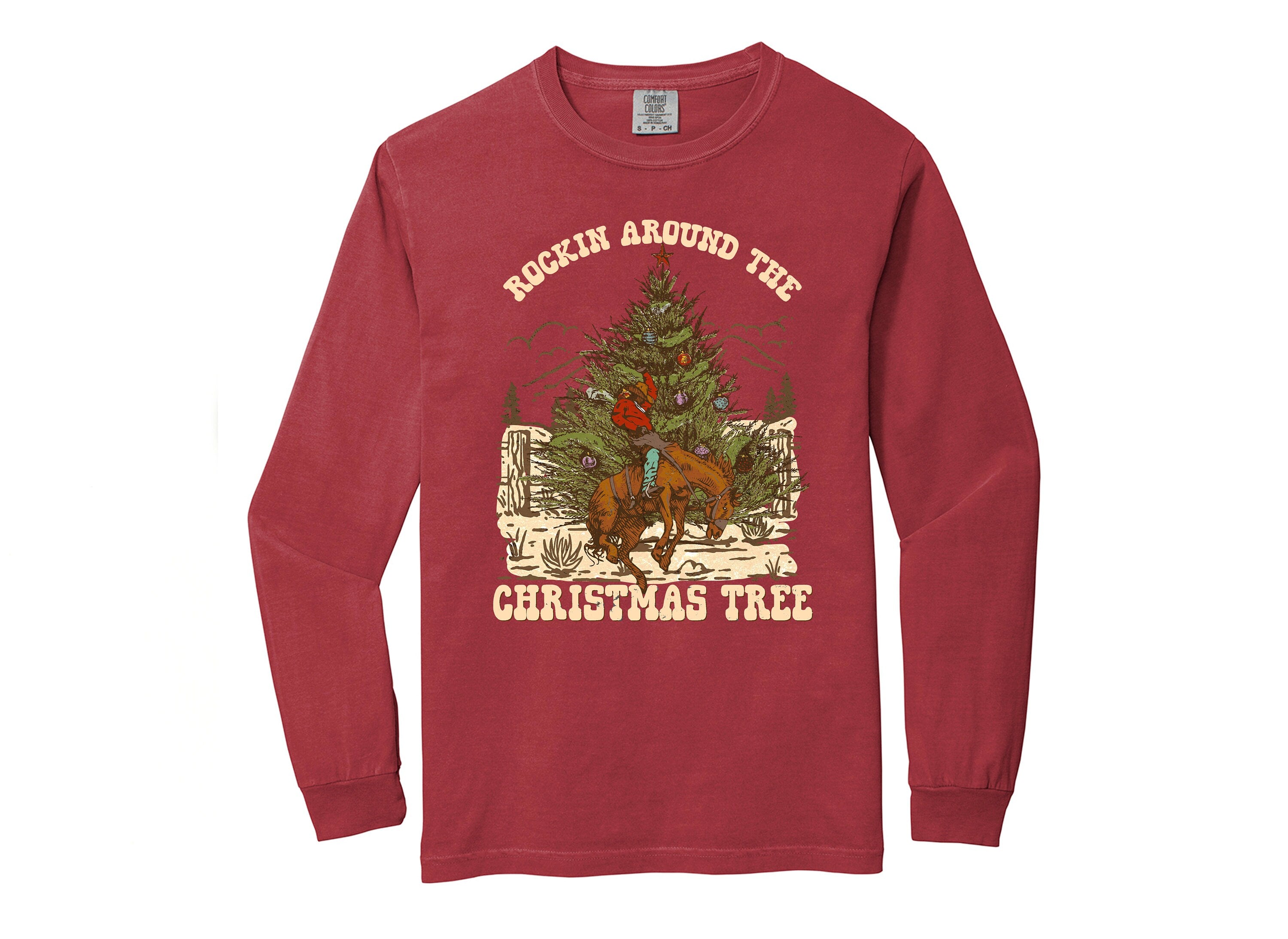 Long Sleeve Retro Christmas Comfort Colors shirt, Rocking Around The Tree, Vintage Holiday Shirt, Santa Shirt, Retro Christmas Shirt