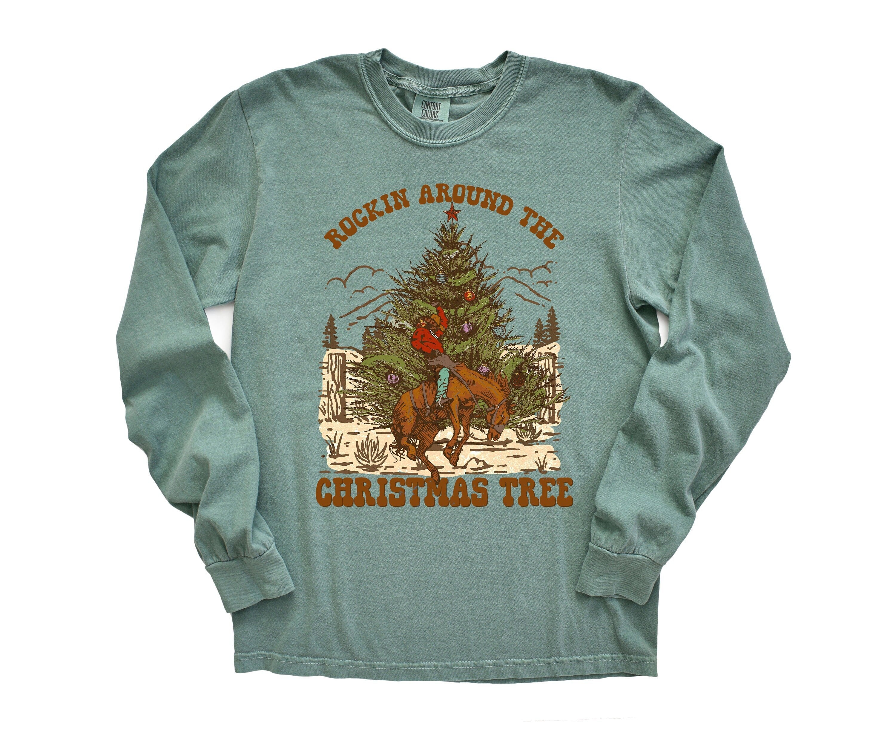 Long Sleeve Retro Christmas Comfort Colors shirt, Rocking Around The Tree, Vintage Holiday Shirt, Santa Shirt, Retro Christmas Shirt