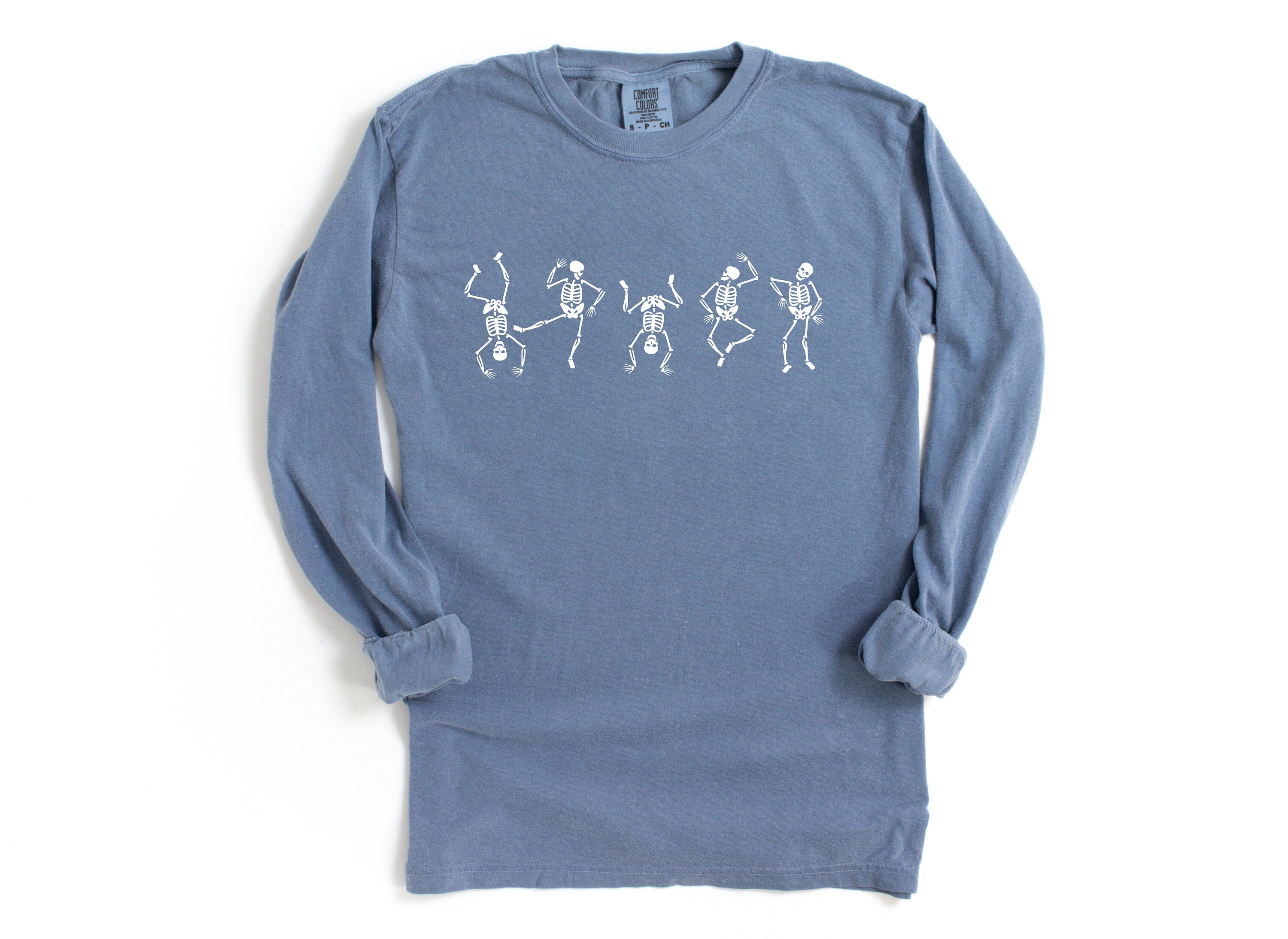 Long Sleeve Retro Halloween Comfort Colors shirt, Dancing Skeleton Halloween, Vintage Ghost Halloween Shirt, Witch Shirt, Retro Fall Shirt