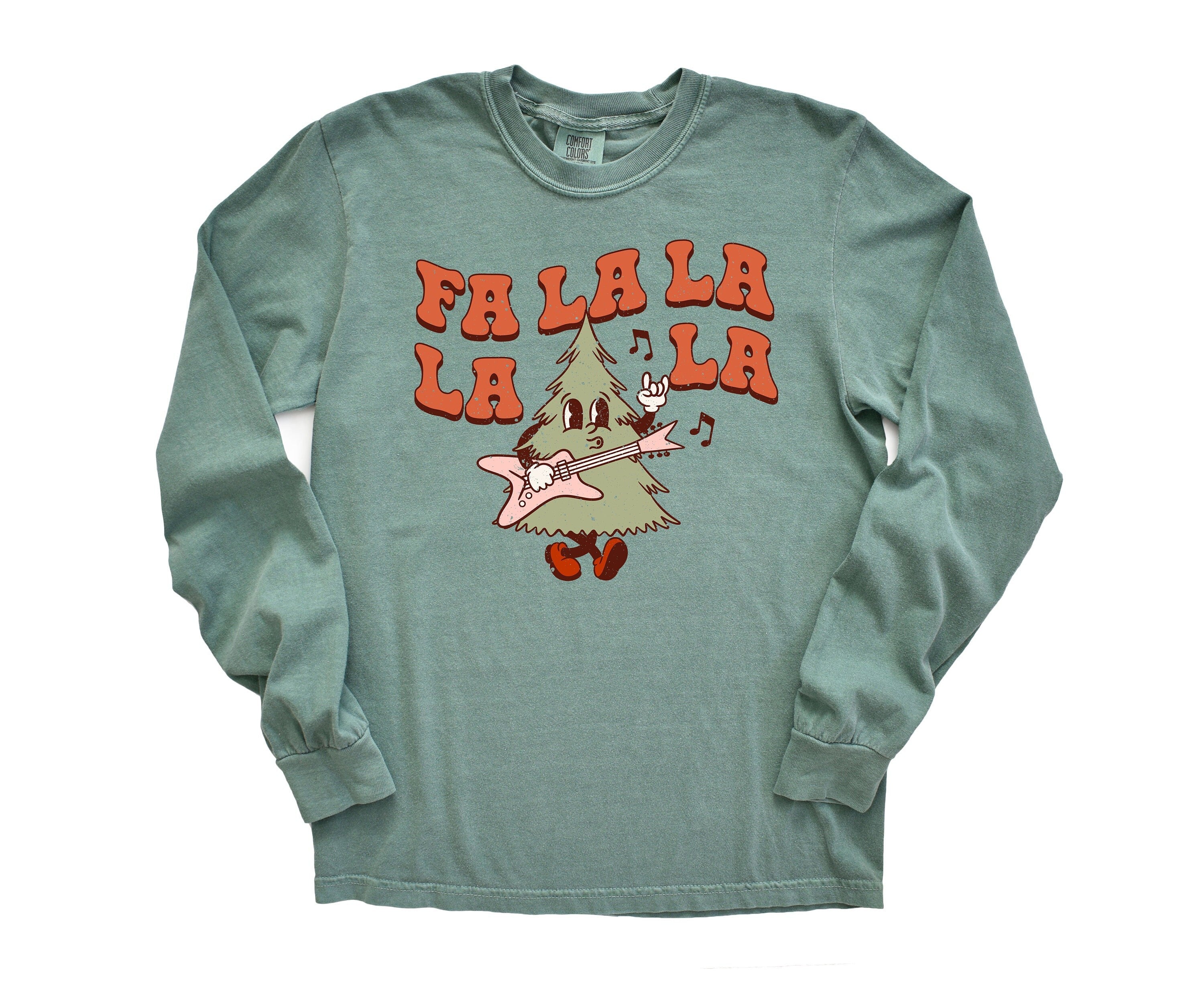 Long Sleeve Retro Christmas Comfort Colors shirt, Fa La La La Tree, Vintage New Years Holiday Shirt, Santa Shirt, Retro Christmas Shirt