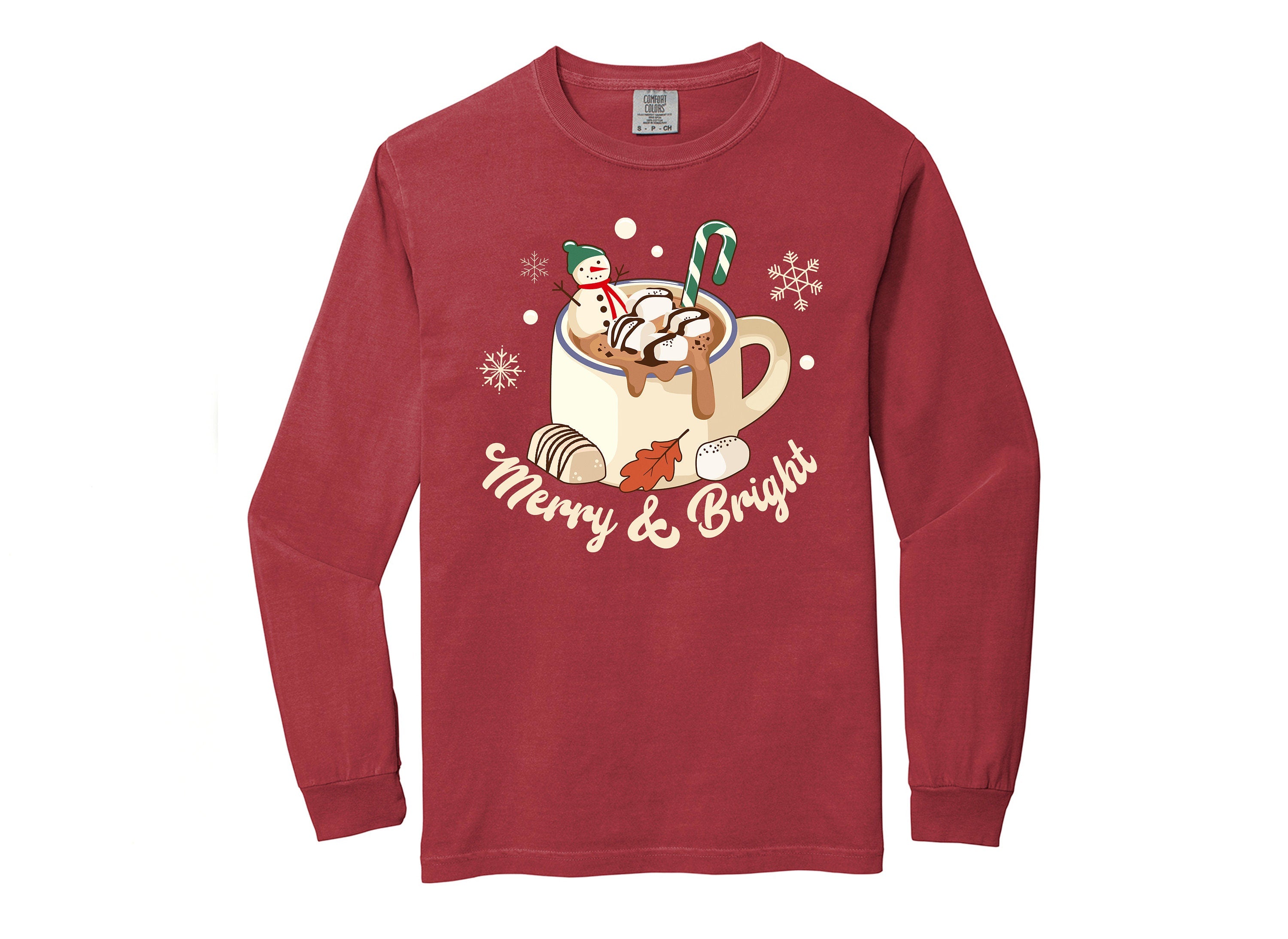 Long Sleeve Retro Christmas Comfort Colors shirt, Merry and Bright Hot Chocolate, Vintage Holiday Shirt, Santa Shirt, Retro Christmas Shirt