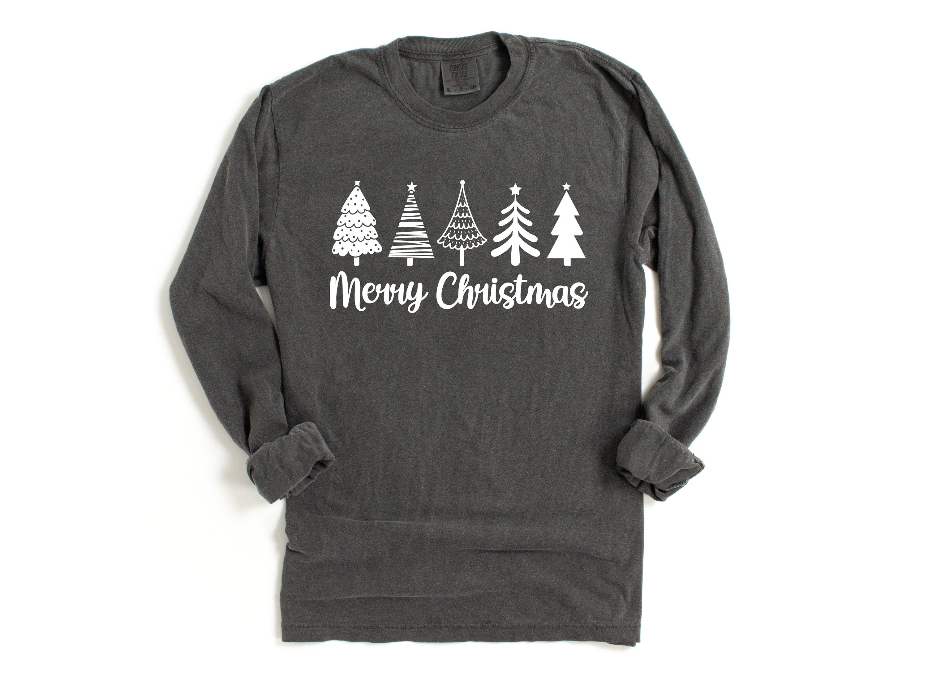 Long Sleeve Retro Christmas Comfort Colors shirt, Merry Christmas Boho Tree, Vintage Holiday Shirt, Santa Shirt, Retro Christmas Shirt