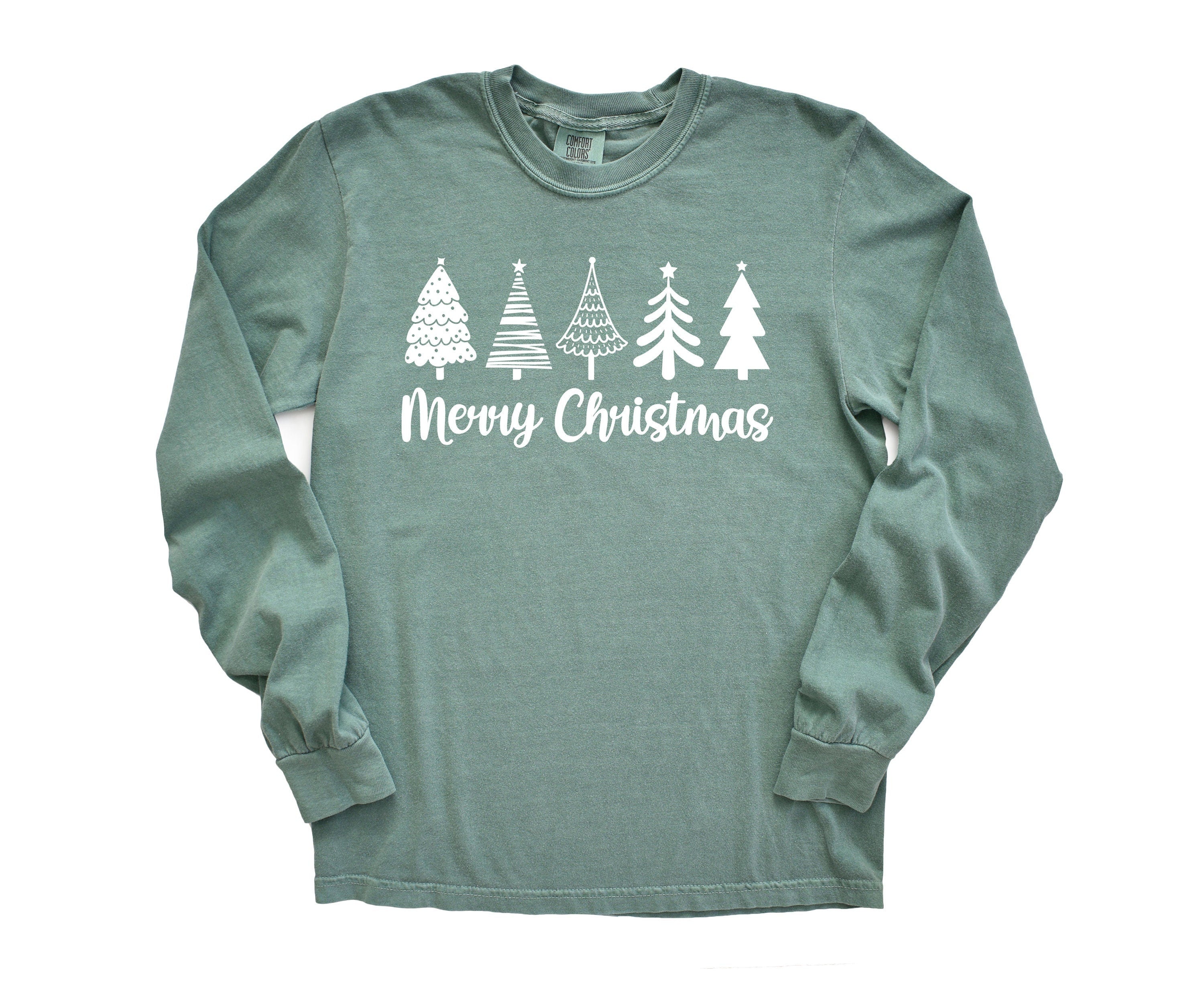 Long Sleeve Retro Christmas Comfort Colors shirt, Merry Christmas Boho Tree, Vintage Holiday Shirt, Santa Shirt, Retro Christmas Shirt